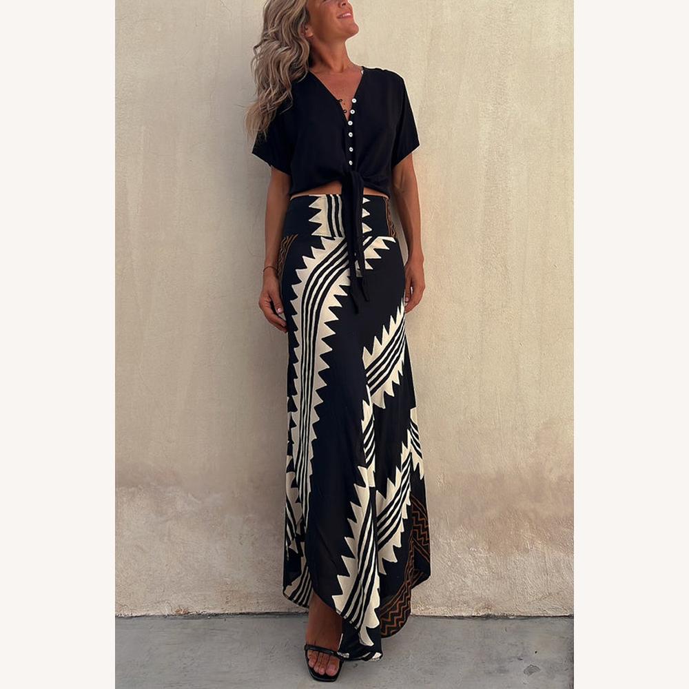 Variant image for Jupe Longue Femme Imprimé Géométrique Taille Unique Polyester-5