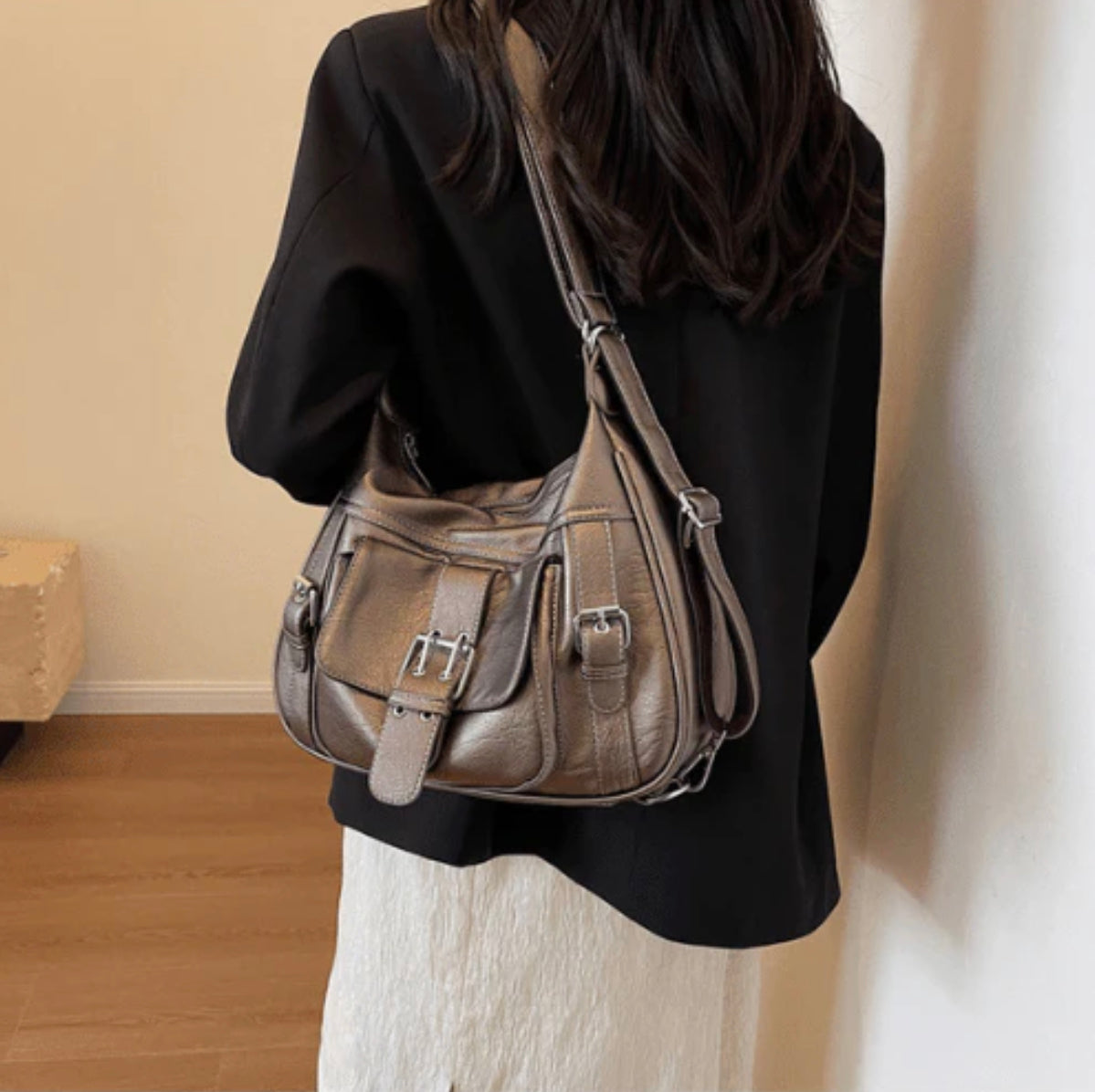 Sac à Main Femme Y2K en Cuir PU avec Bandoulière Réglable – Design Vintage Élégant Noir et Bordeaux