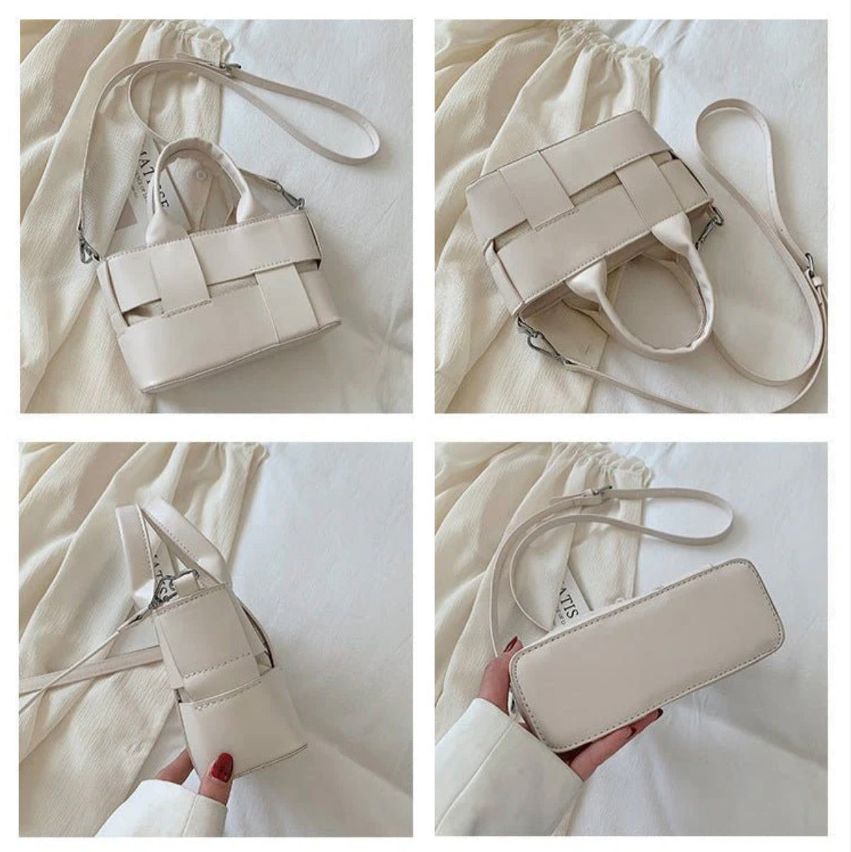 Sac à main en cuir tissé pour femme – Design vintage, intérieur spacieux, bandoulière amovible, 4 couleurs tendance