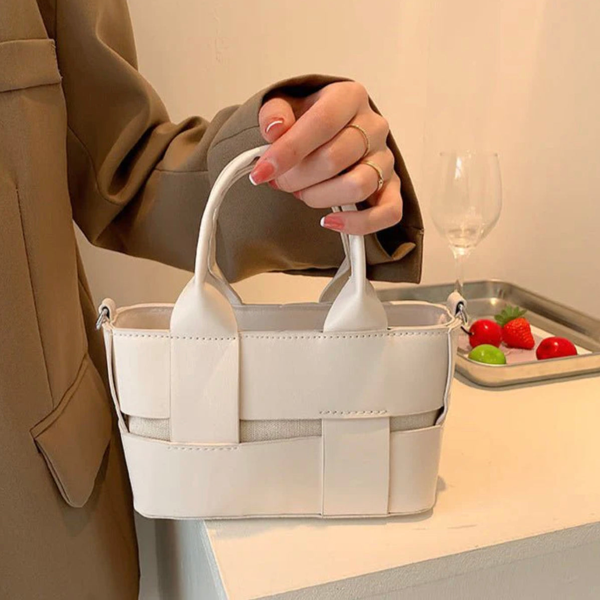 Sac à main en cuir tissé pour femme – Design vintage, intérieur spacieux, bandoulière amovible, 4 couleurs tendance