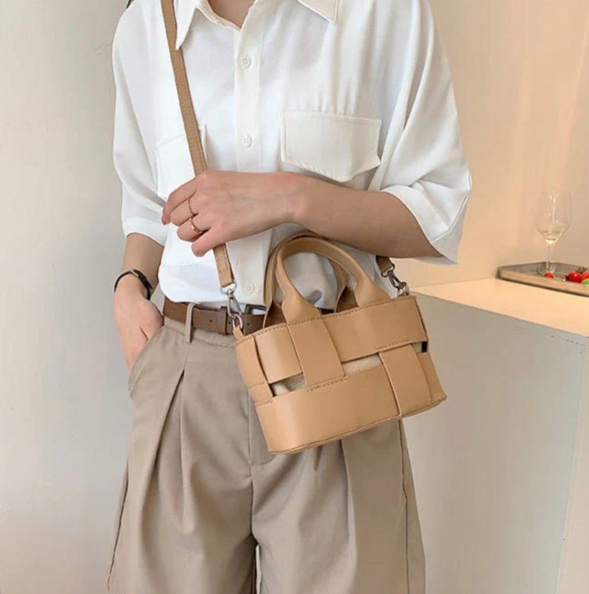 Sac à main en cuir tissé pour femme – Design vintage, intérieur spacieux, bandoulière amovible, 4 couleurs tendance