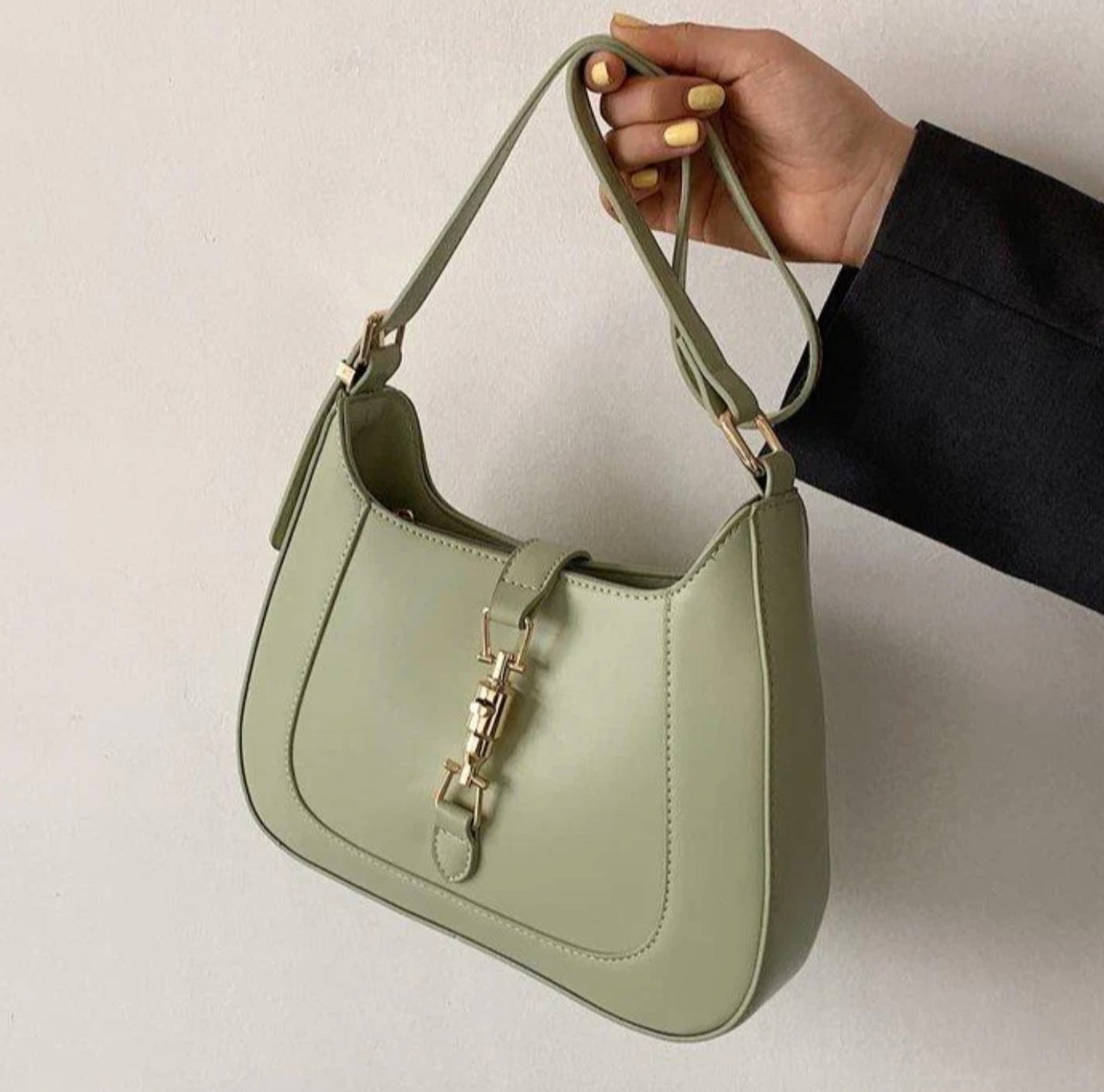 Sac à Main Baguette Femme en Cuir Végétal avec Bandoulière Réglable – Style Vintage, 26x6x22 cm