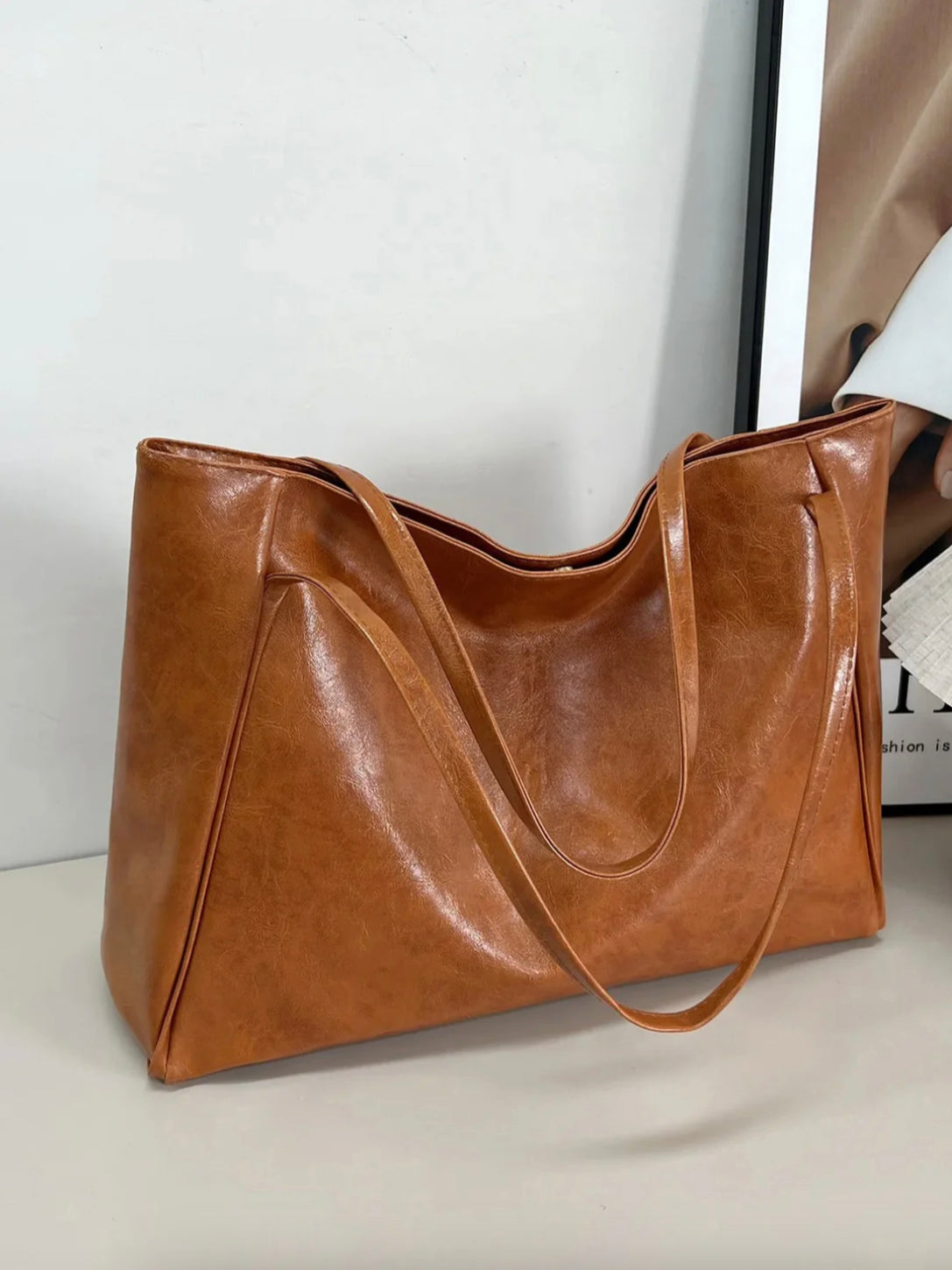 Sac Fourre Tout Femme en Cuir PU Souple – Grand Format Rétro, Pratique et Élégant pour Quotidien