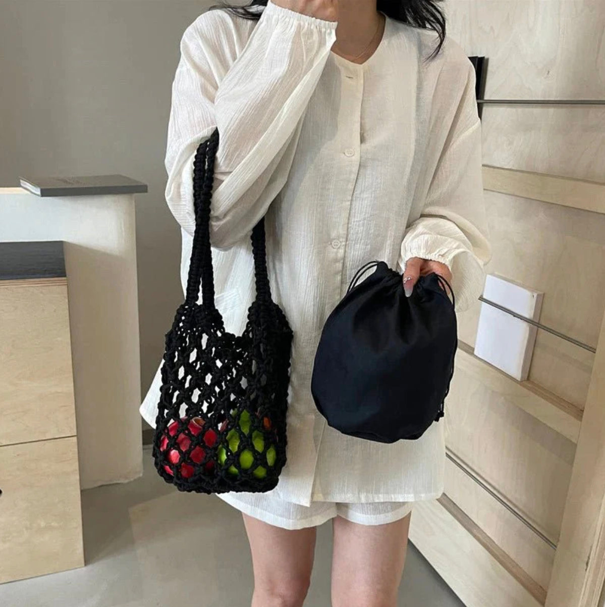 Elegant Macrame Bag - 20 cm Width, 25 cm Height, Ideal for Bohemian Style and Everyday Use