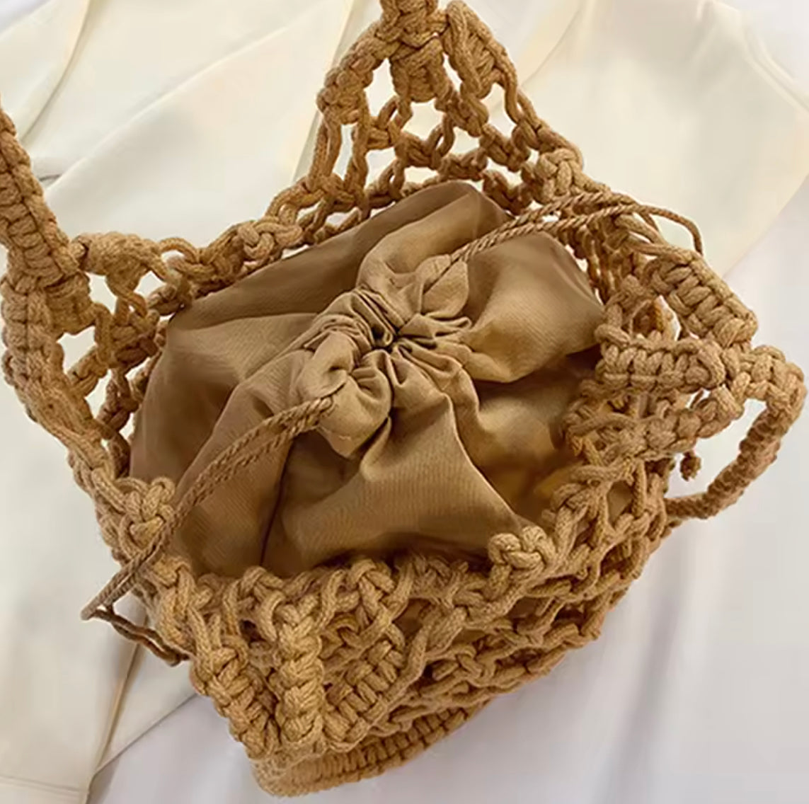 Elegant Macrame Bag - 20 cm Width, 25 cm Height, Ideal for Bohemian Style and Everyday Use