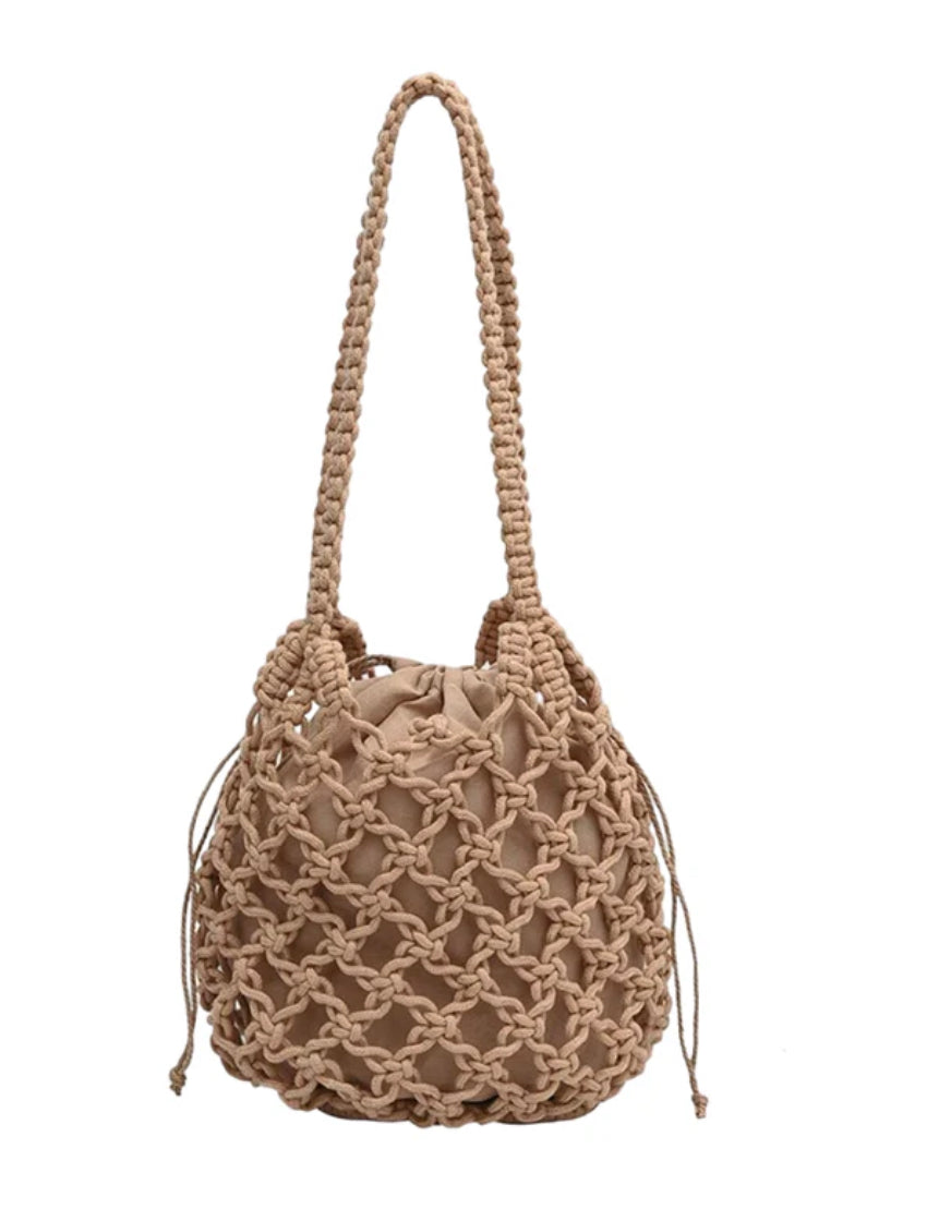 Sac en Macramé Élégant - 20 cm Largeur, 25 cm Hauteur, Idéal pour Style Bohème et Usage Quotidien