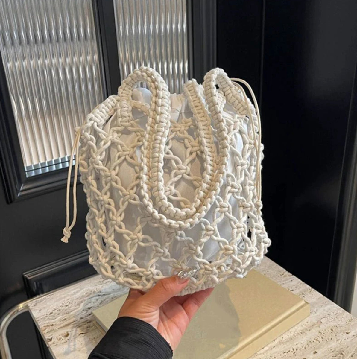Elegant Macrame Bag - 20 cm Width, 25 cm Height, Ideal for Bohemian Style and Everyday Use