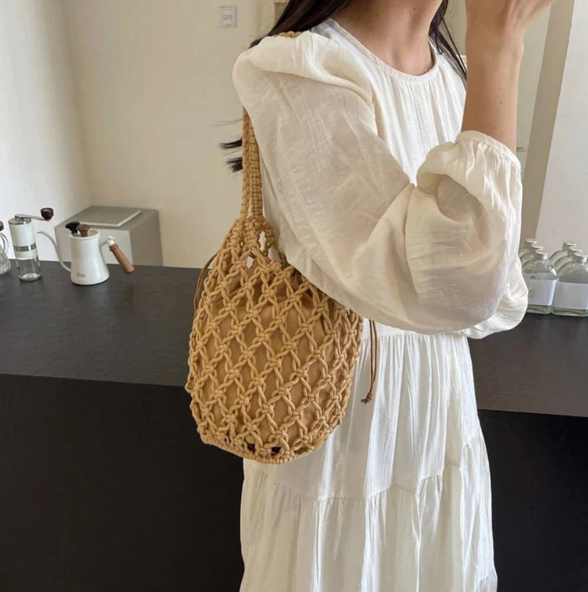 Elegant Macrame Bag - 20 cm Width, 25 cm Height, Ideal for Bohemian Style and Everyday Use
