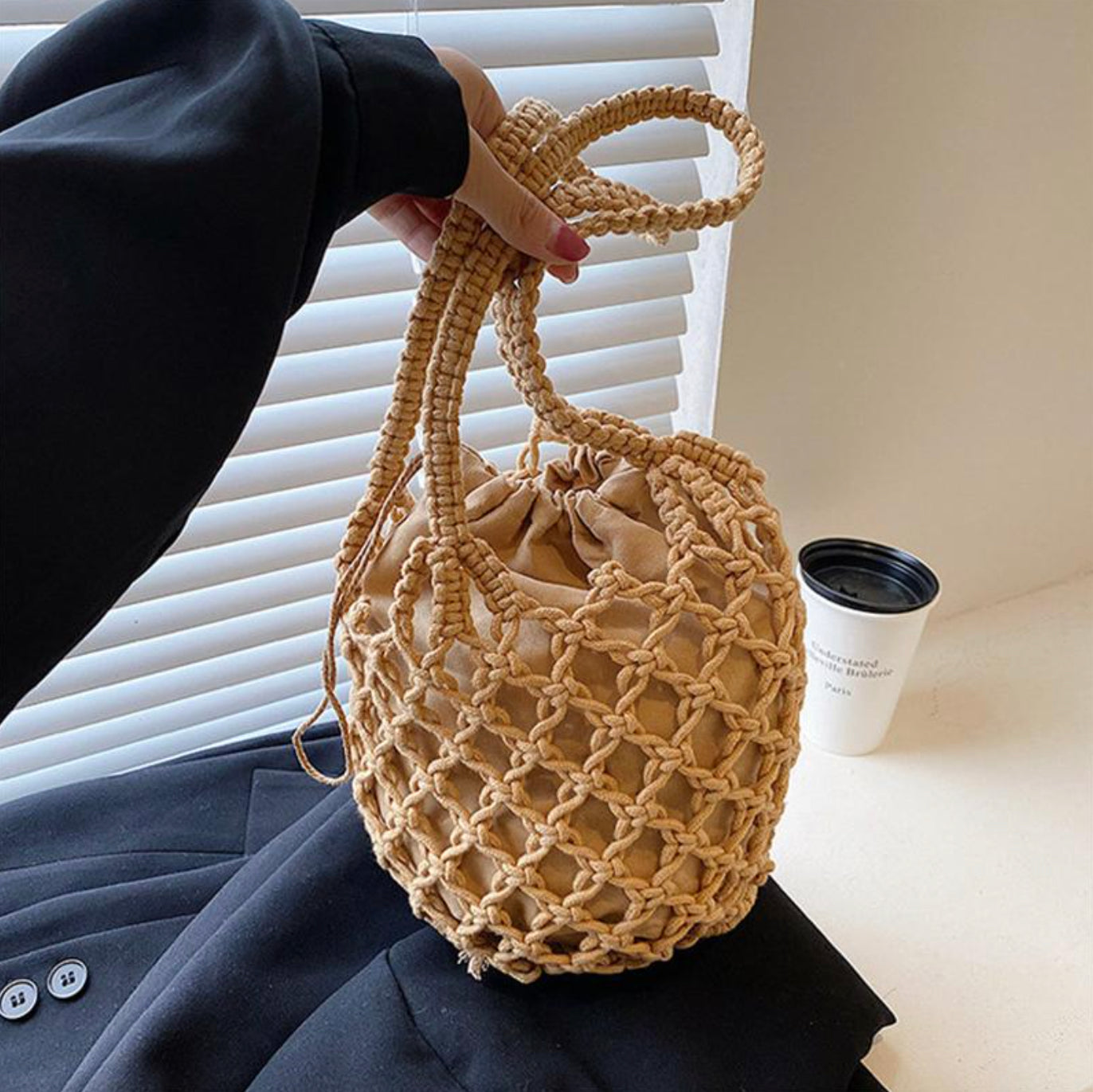 Elegant Macrame Bag - 20 cm Width, 25 cm Height, Ideal for Bohemian Style and Everyday Use