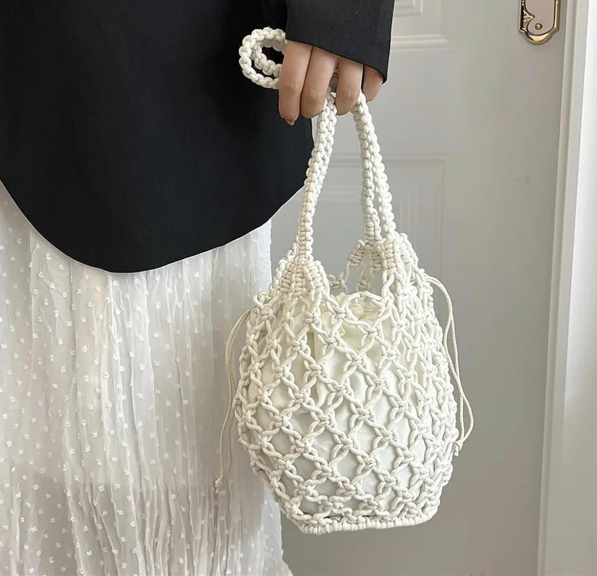 Elegant Macrame Bag - 20 cm Width, 25 cm Height, Ideal for Bohemian Style and Everyday Use