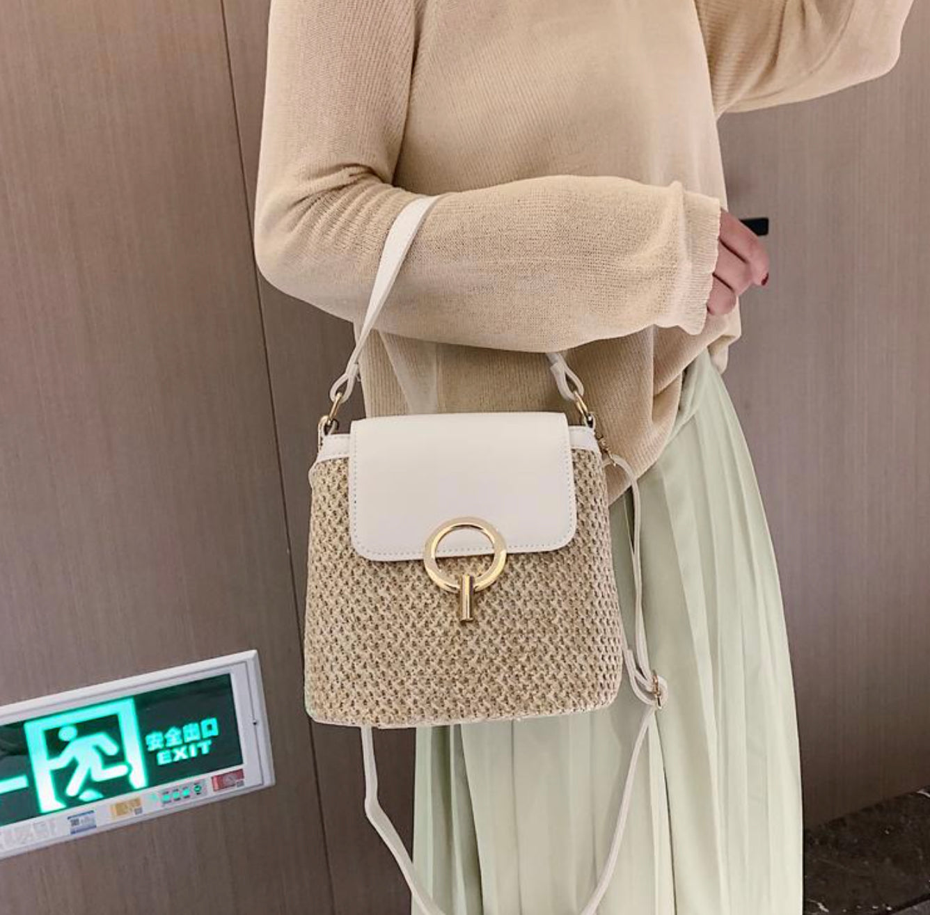 Sac à Main en Paille Bandoulière Femme – Tendance Bohème Chic, Idéal pour l'Été, Avec Poche Intérieure et Fermeture Sécurisée