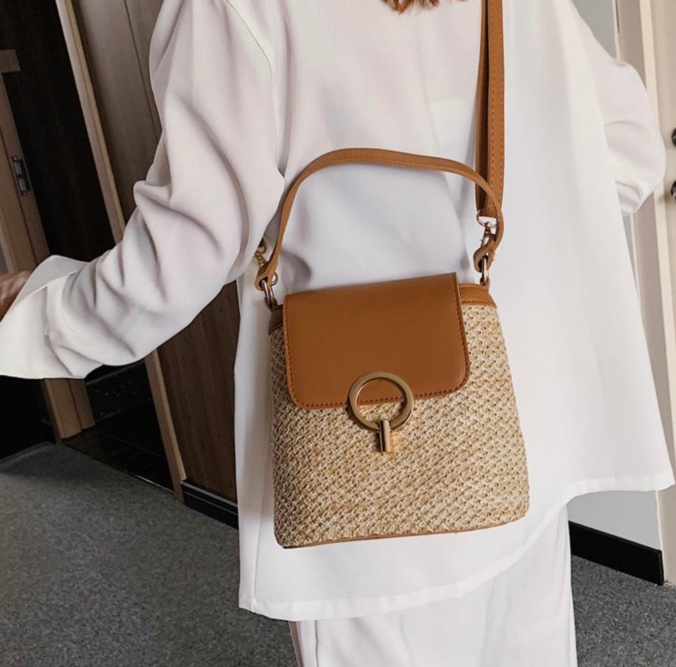 Sac à Main en Paille Bandoulière Femme – Tendance Bohème Chic, Idéal pour l'Été, Avec Poche Intérieure et Fermeture Sécurisée