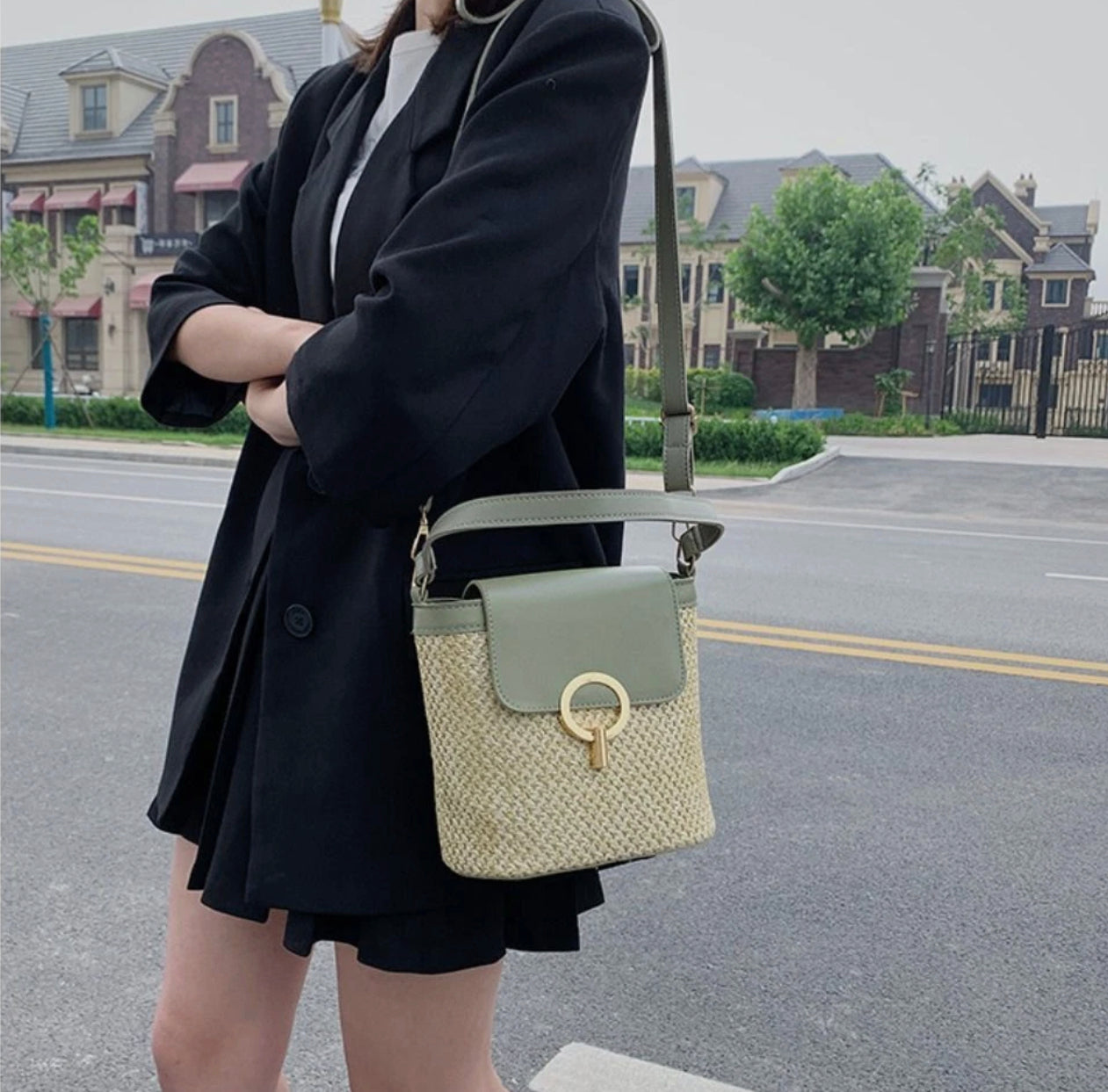Sac à Main en Paille Bandoulière Femme – Tendance Bohème Chic, Idéal pour l'Été, Avec Poche Intérieure et Fermeture Sécurisée