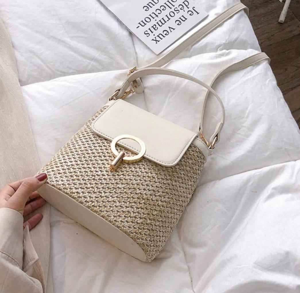 Sac à Main en Paille Bandoulière Femme – Tendance Bohème Chic, Idéal pour l'Été, Avec Poche Intérieure et Fermeture Sécurisée