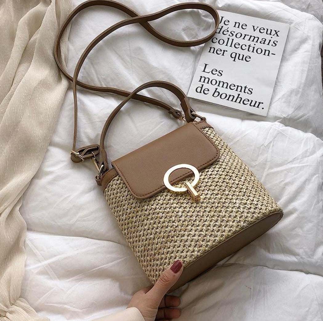 Sac à Main en Paille Bandoulière Femme – Tendance Bohème Chic, Idéal pour l'Été, Avec Poche Intérieure et Fermeture Sécurisée