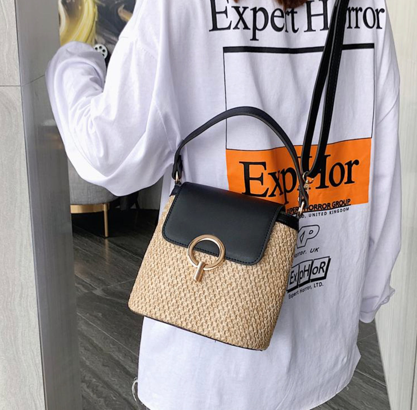 Sac à Main en Paille Bandoulière Femme – Tendance Bohème Chic, Idéal pour l'Été, Avec Poche Intérieure et Fermeture Sécurisée