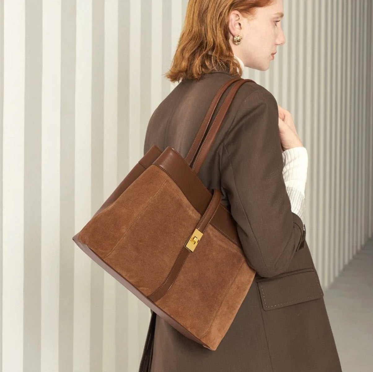 Sac à Main Femme Élégant en Suède avec Poche Intérieure – Sac Spacieux pour Bureau et Sorties Décontractées