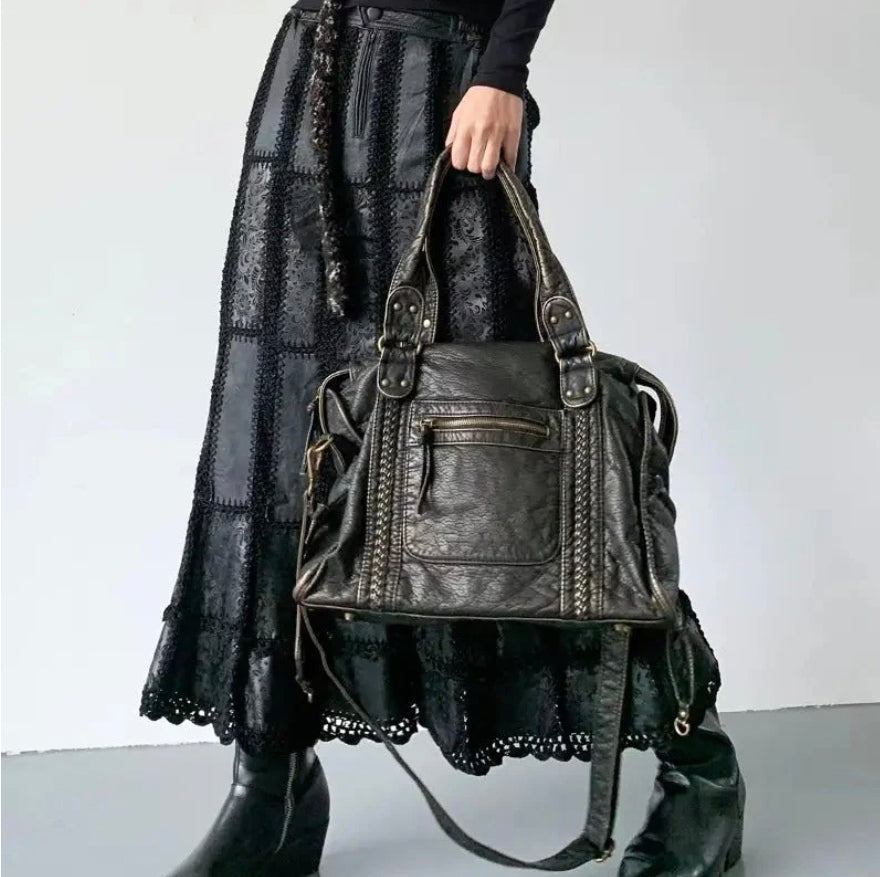 Vintage Y2K PU Leather Handbag for Women - Large Tote Bag with Adjustable Shoulder Strap - Stylish and Practical Style