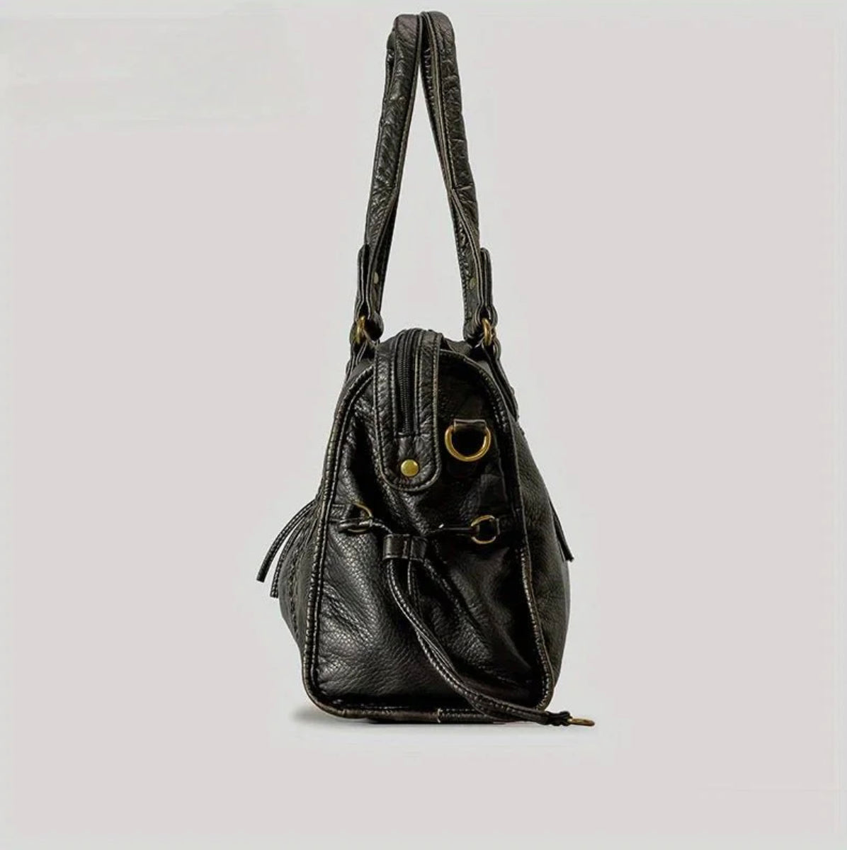 Vintage Y2K PU Leather Handbag for Women - Large Tote Bag with Adjustable Shoulder Strap - Stylish and Practical Style