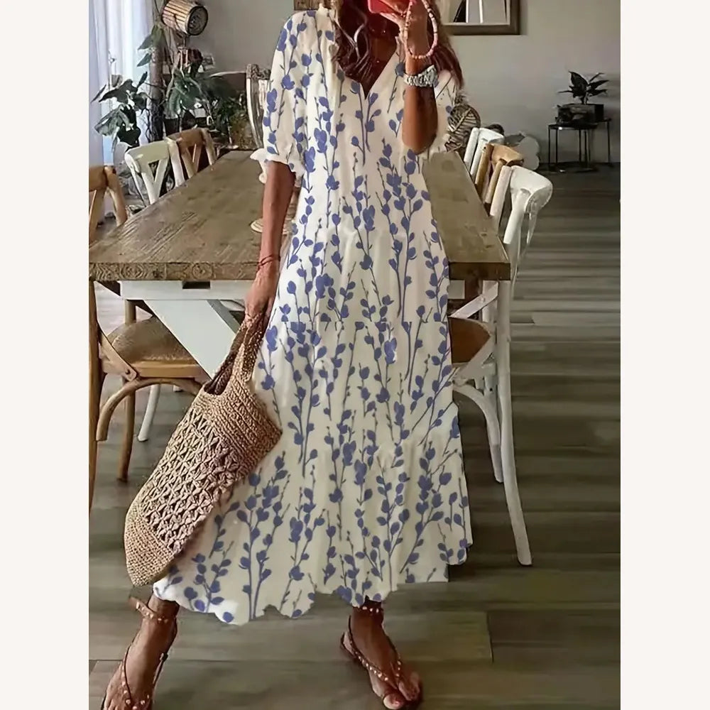 Women's Long Bohemian Chic Summer Dress in Lightweight Fabric – Ideal for Sunny Days