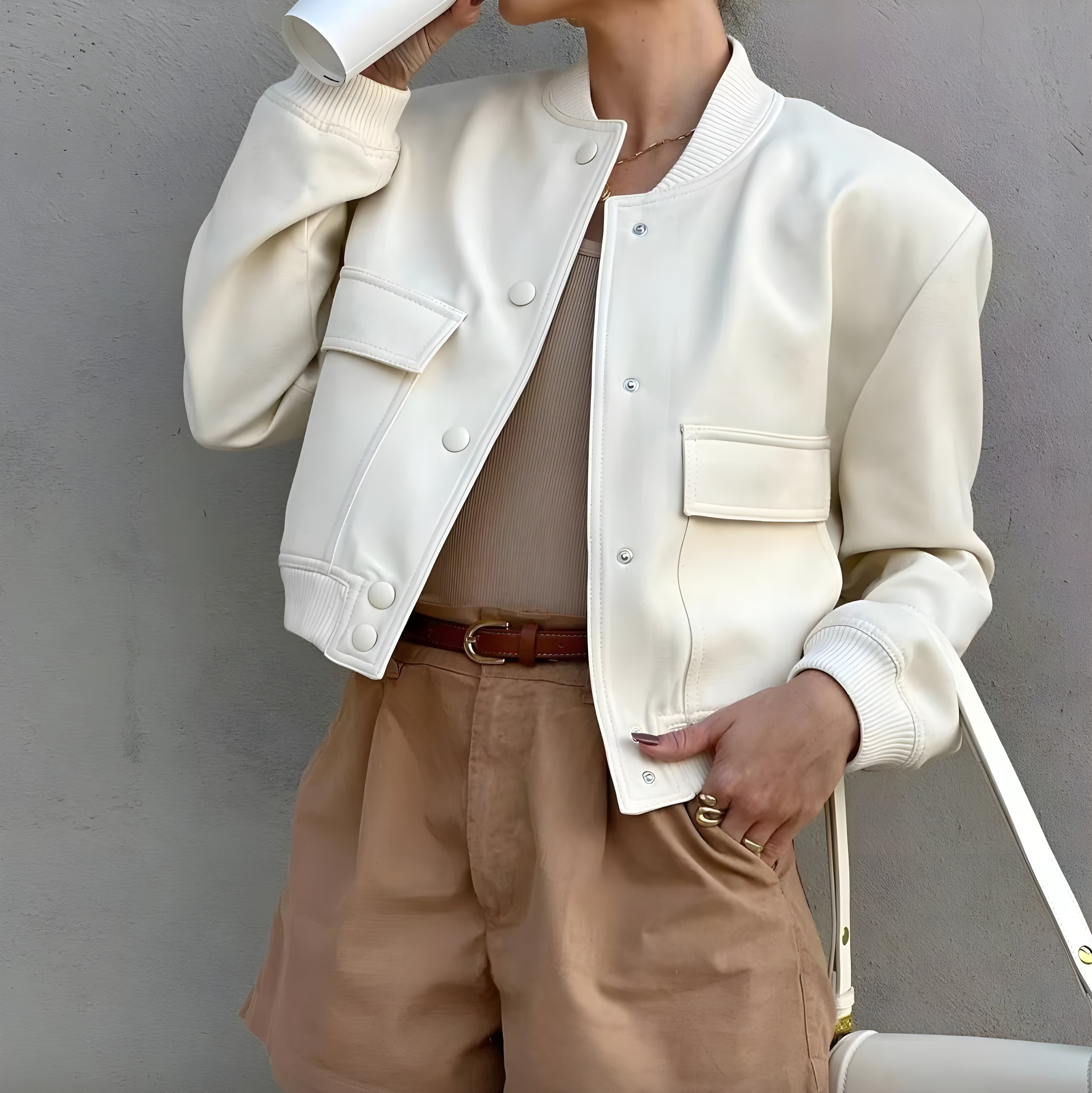Blouson Homme Court Blanc Taille M Mélange Coton-Polyester Style Urbain