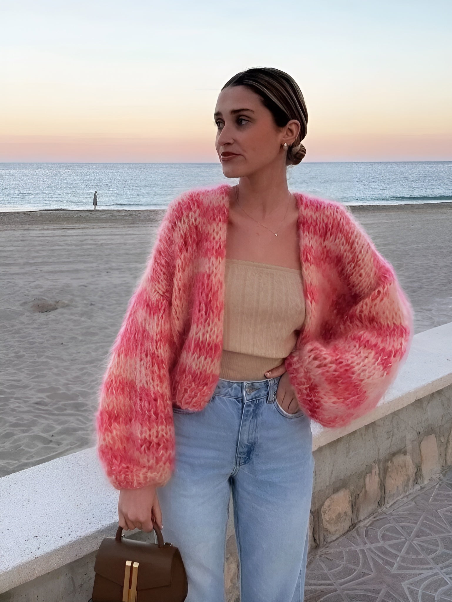 Gilet Femme Multicolore Taille Unique Acrylique Rayé