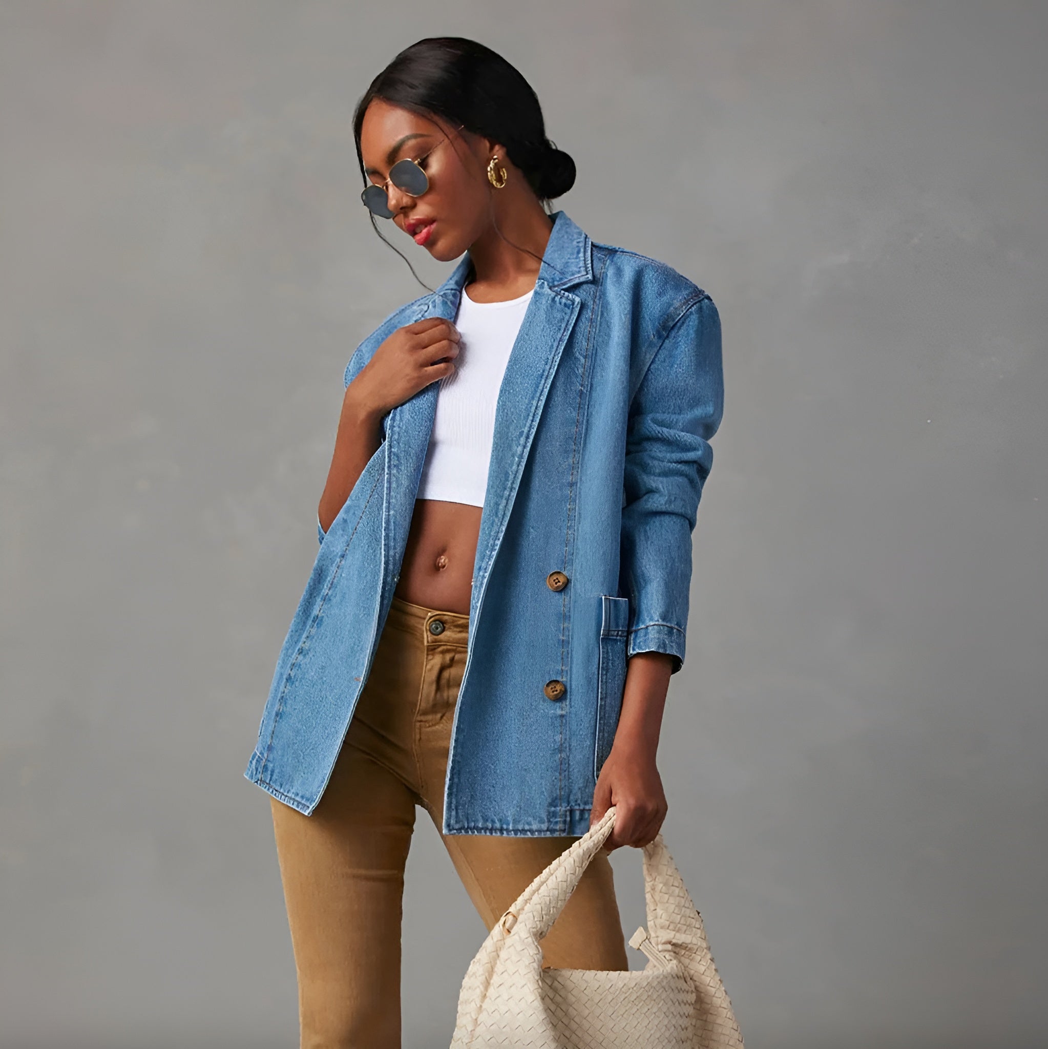 Veste Blazer Femme Jean Bleu Taille M 100% Coton Décontractée