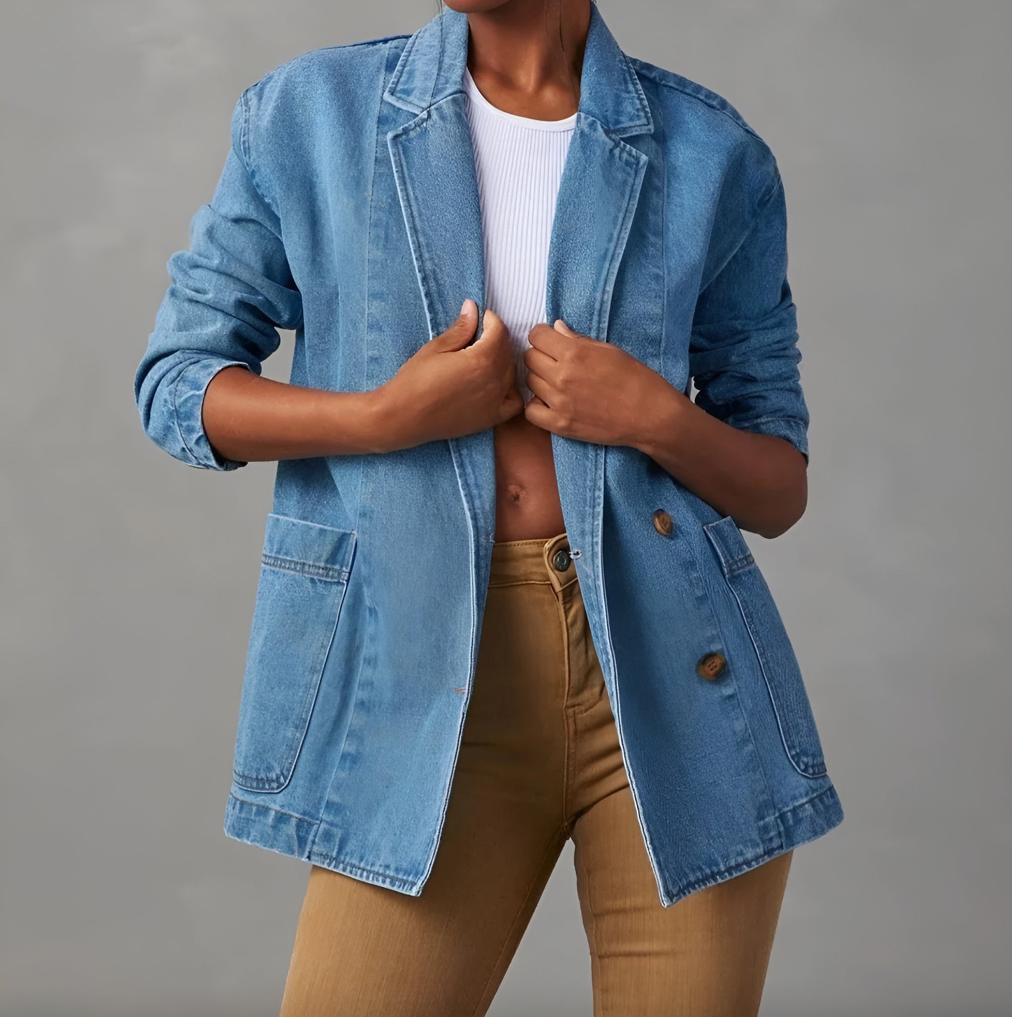 Veste Blazer Femme Jean Bleu Taille M 100% Coton Décontractée