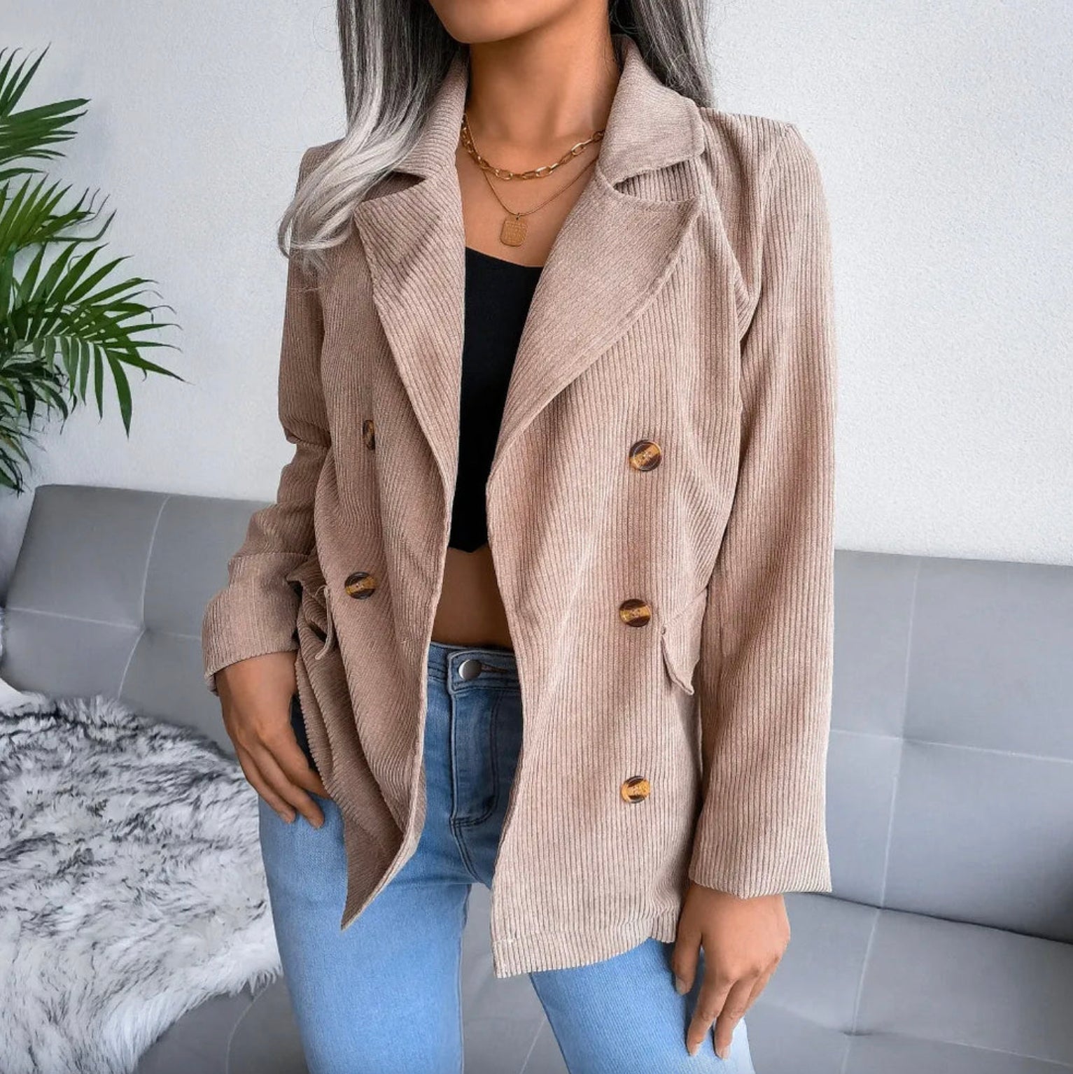 Blazer Homme en Velours Côtelé Noir à Double Boutonnage – Élégant et Décontracté pour Toutes Occasions