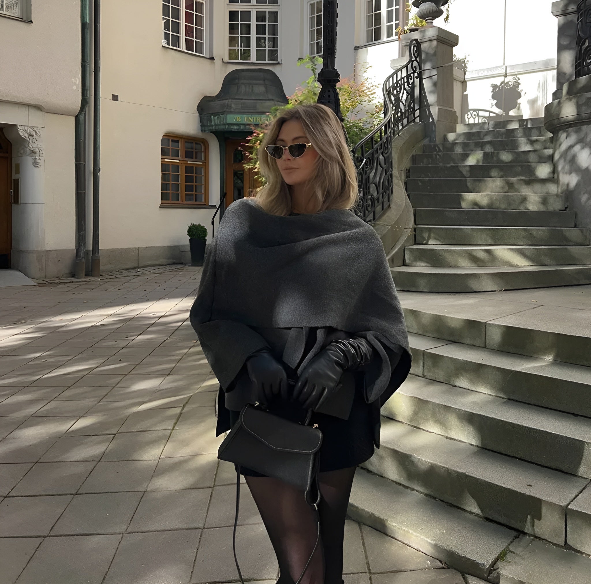 Manteau Hiver Femme Gris Taille M Laine Écharpe Intégrée