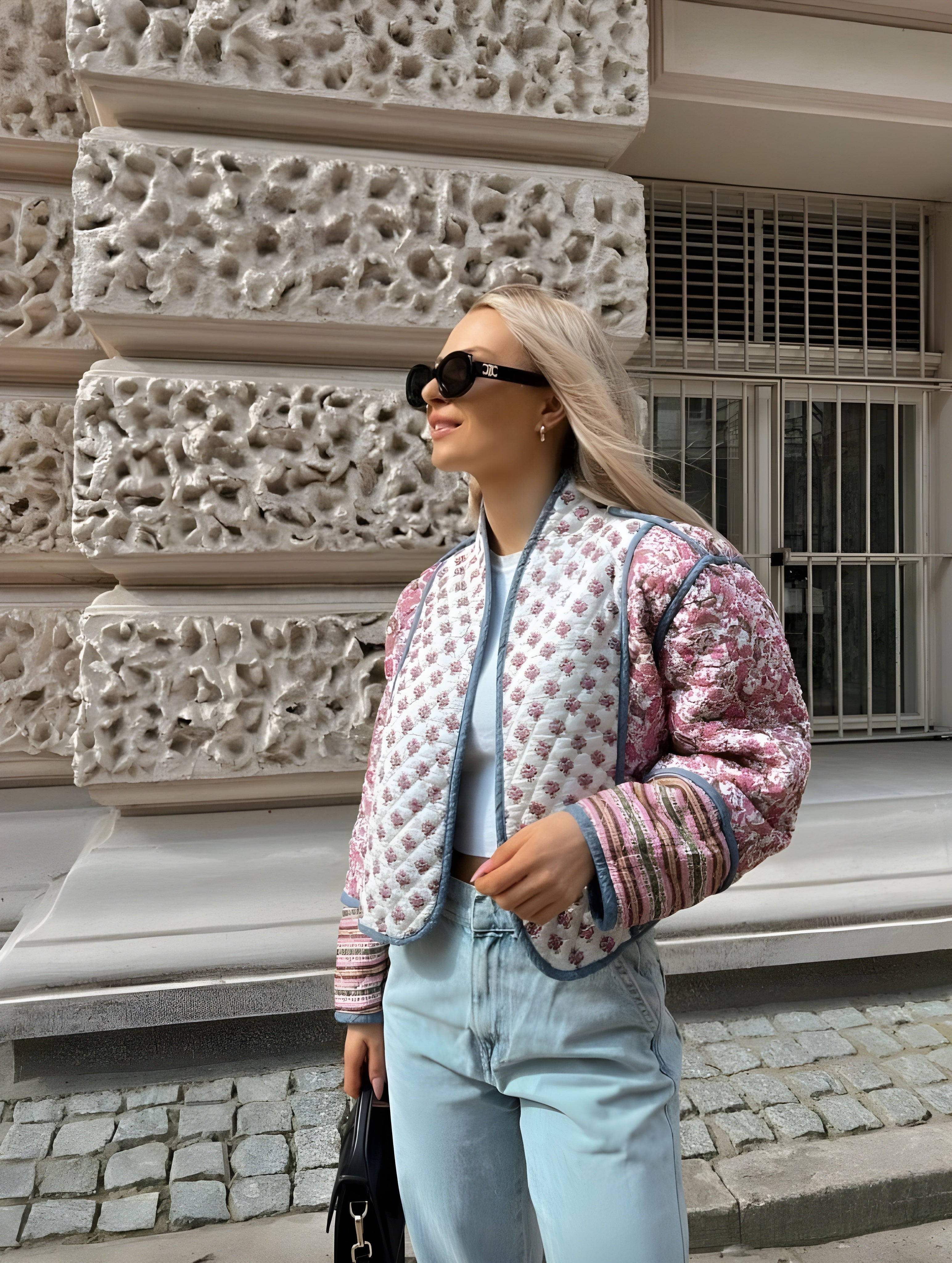 Veste Femme Réversible Bleu/Rose Taille M Polyester Matelassée