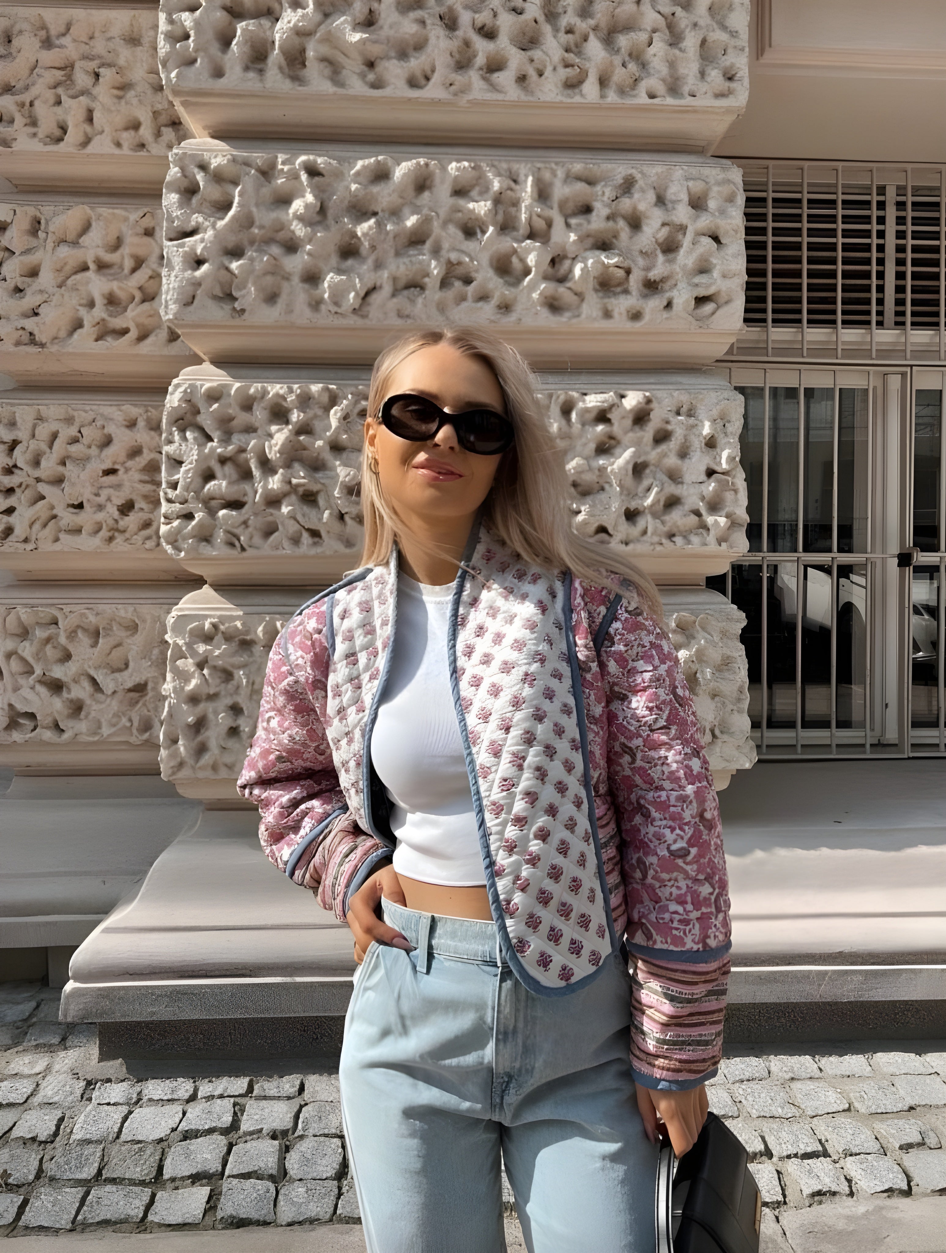 Veste Femme Réversible Bleu/Rose Taille M Polyester Matelassée