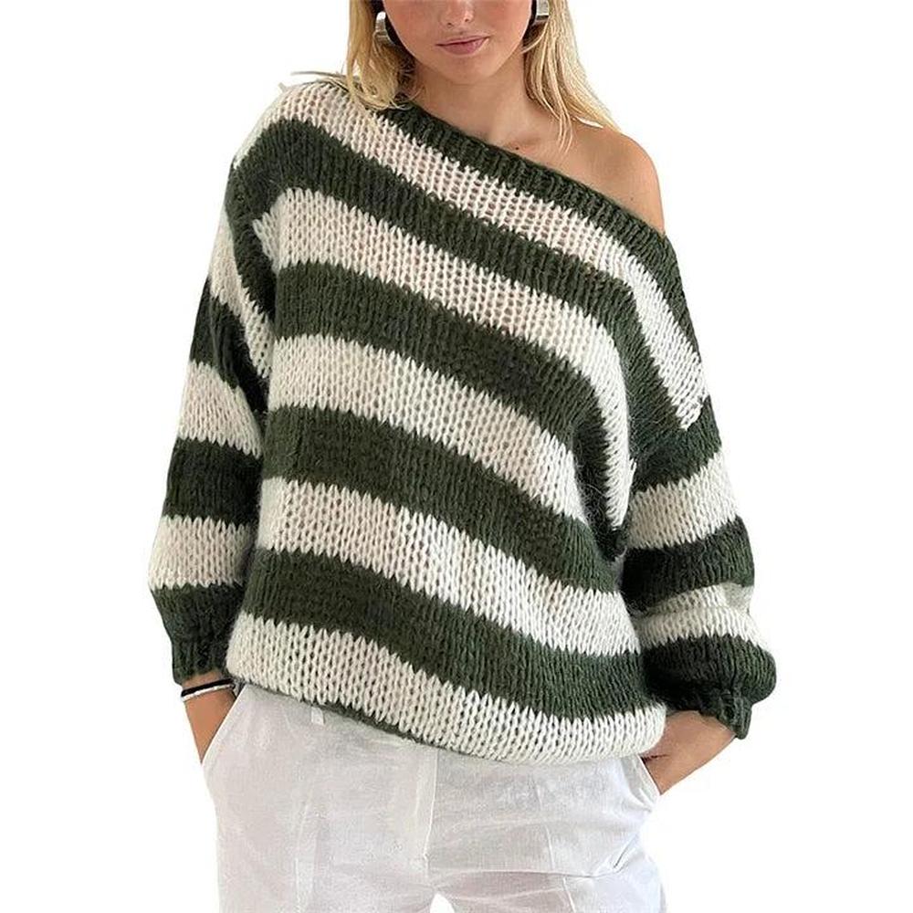 Variant image for Pull Femme en Maille Rayé Confortable, Coupe Décontractée en Acrylique – Disponible en Plusieurs Tailles et Couleurs-14