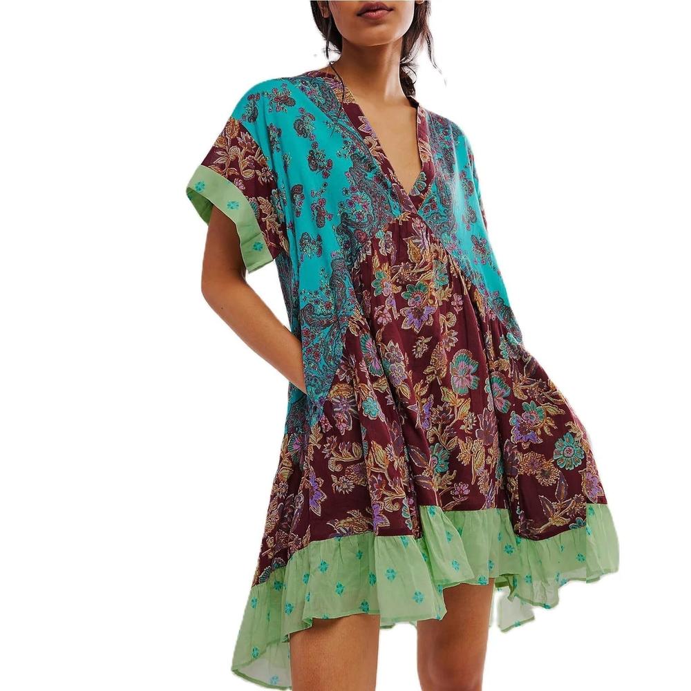 Robe Bohème Longue Femme à Col en V – Élégante et Confortable, Parfaite pour Soirées Printanières et Été
