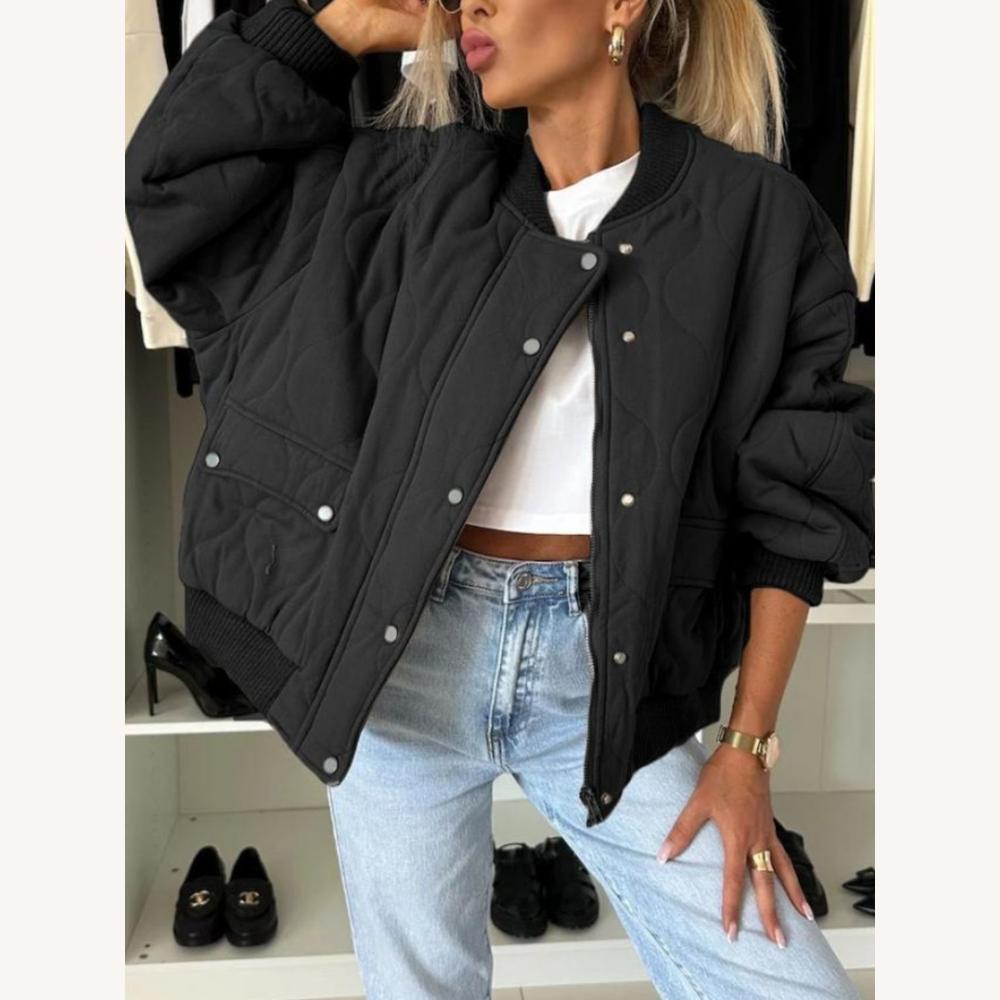 Blouson Bomber Matelassé Homme en Polyester – Veste Décontractée Chaude et Tendance, Coupe Oversize, Fermeture à Boutons-pression