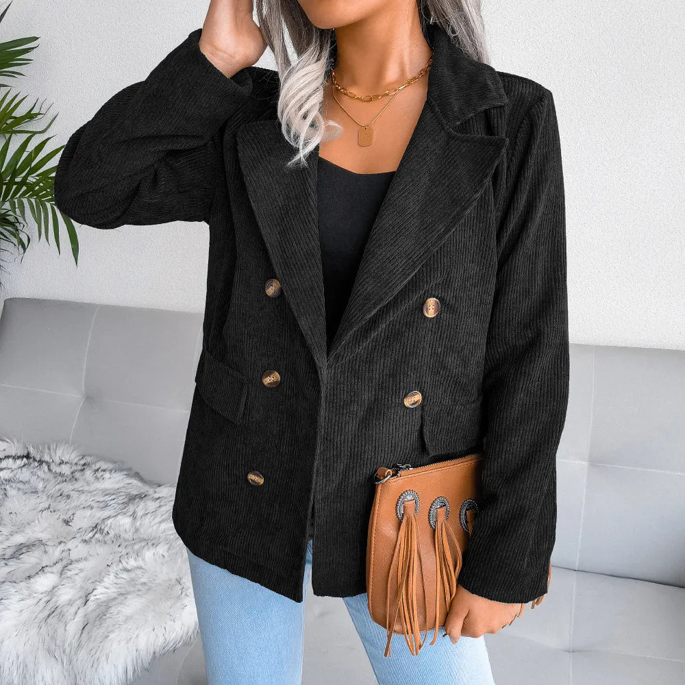 Blazer Homme en Velours Côtelé Noir à Double Boutonnage – Élégant et Décontracté pour Toutes Occasions