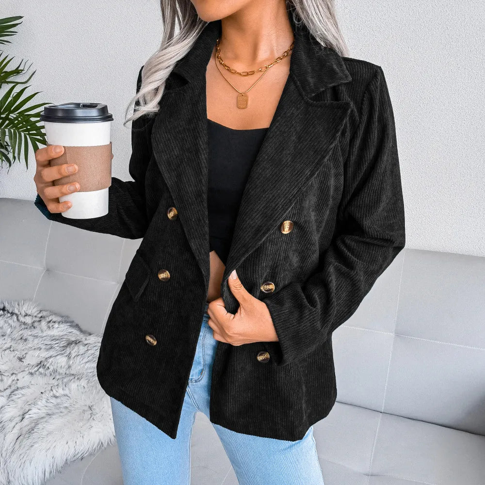 Blazer Homme en Velours Côtelé Noir à Double Boutonnage – Élégant et Décontracté pour Toutes Occasions