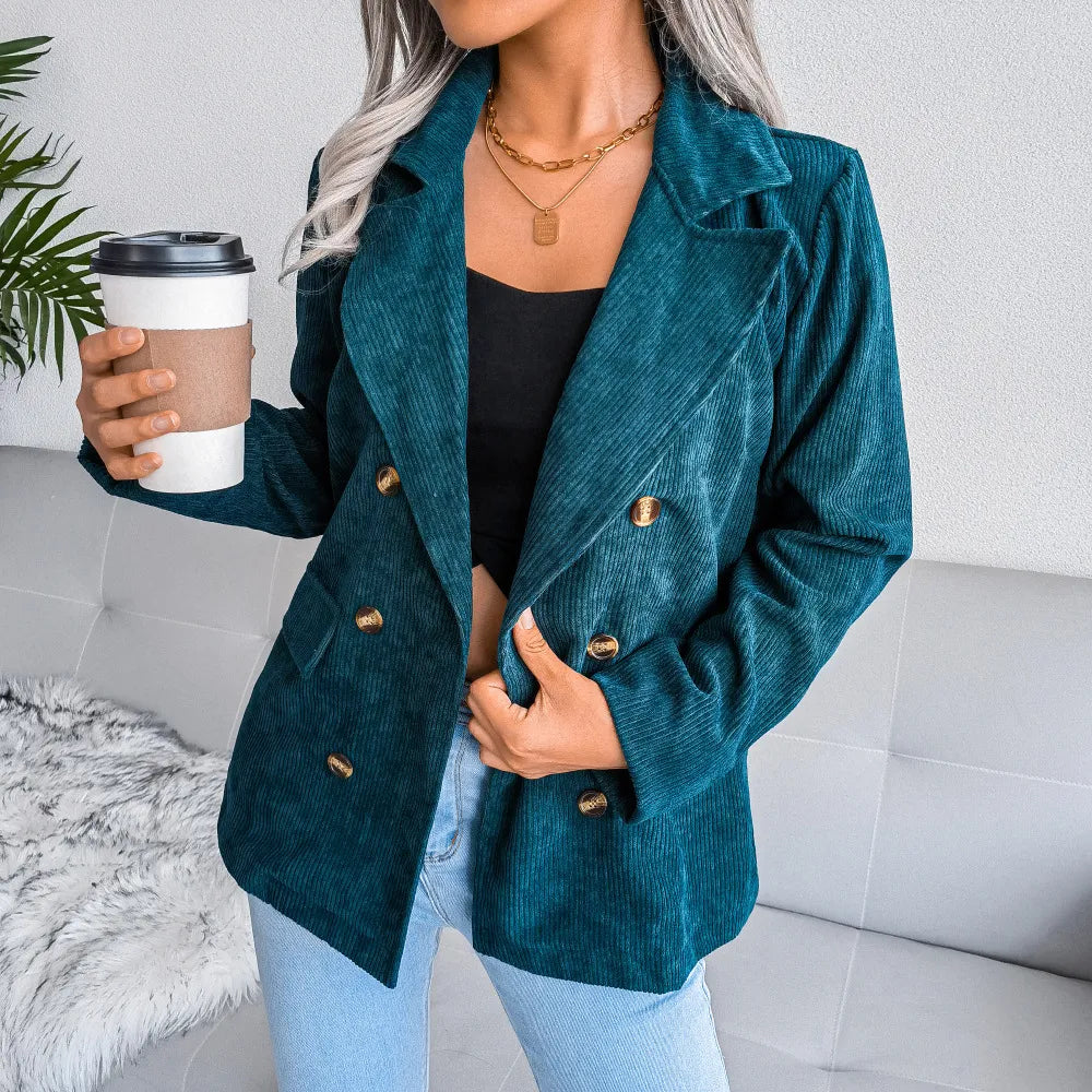 Blazer Homme en Velours Côtelé Noir à Double Boutonnage – Élégant et Décontracté pour Toutes Occasions