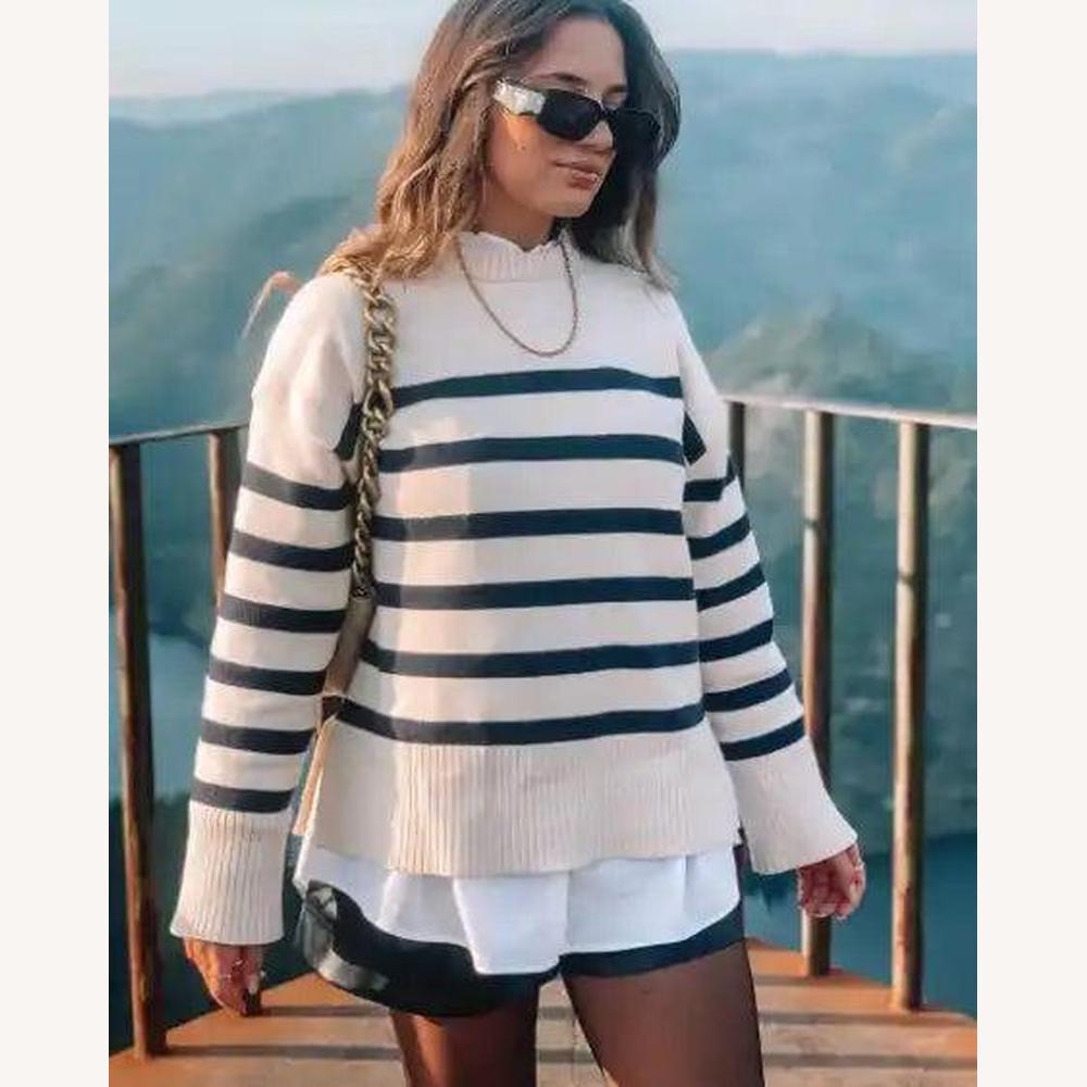 Pull Tricoté à Rayures Doux pour Femme – Chic et Confortable, Idéal pour un Look Décontracté