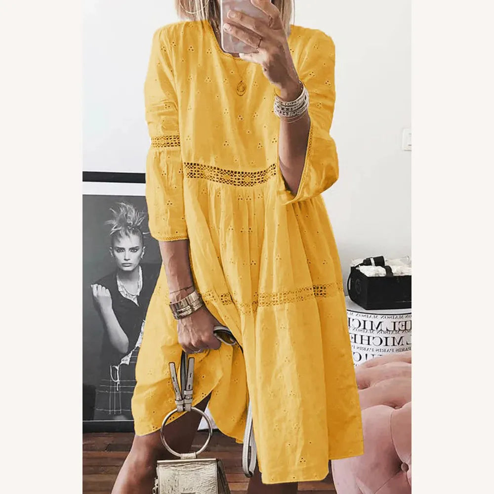 Robe Femme Décontractée en Patchwork Pastel à Col Rond – Élégance et Confort pour Toutes Occasions
