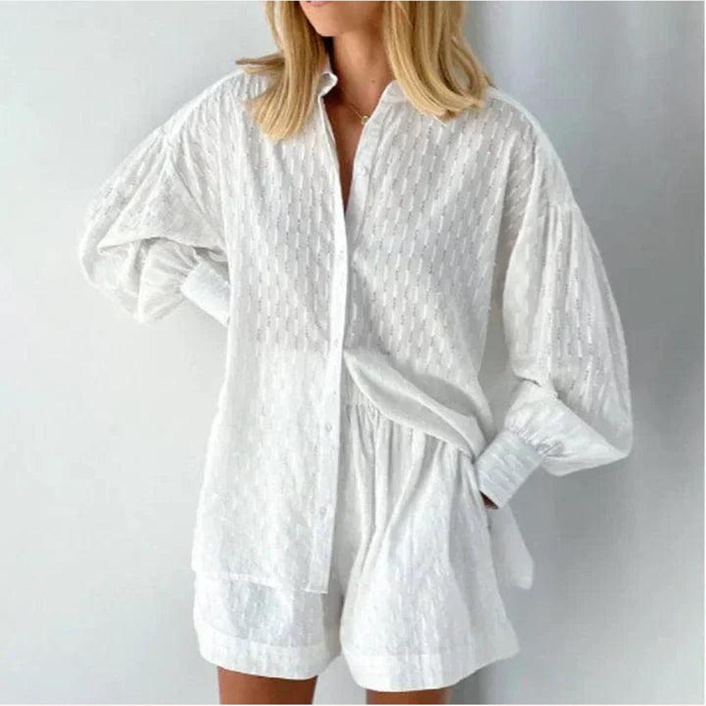 Ensemble Femme Chemise Ample et Short Taille Haute en Coton – Look Estival Décontracté avec Poches