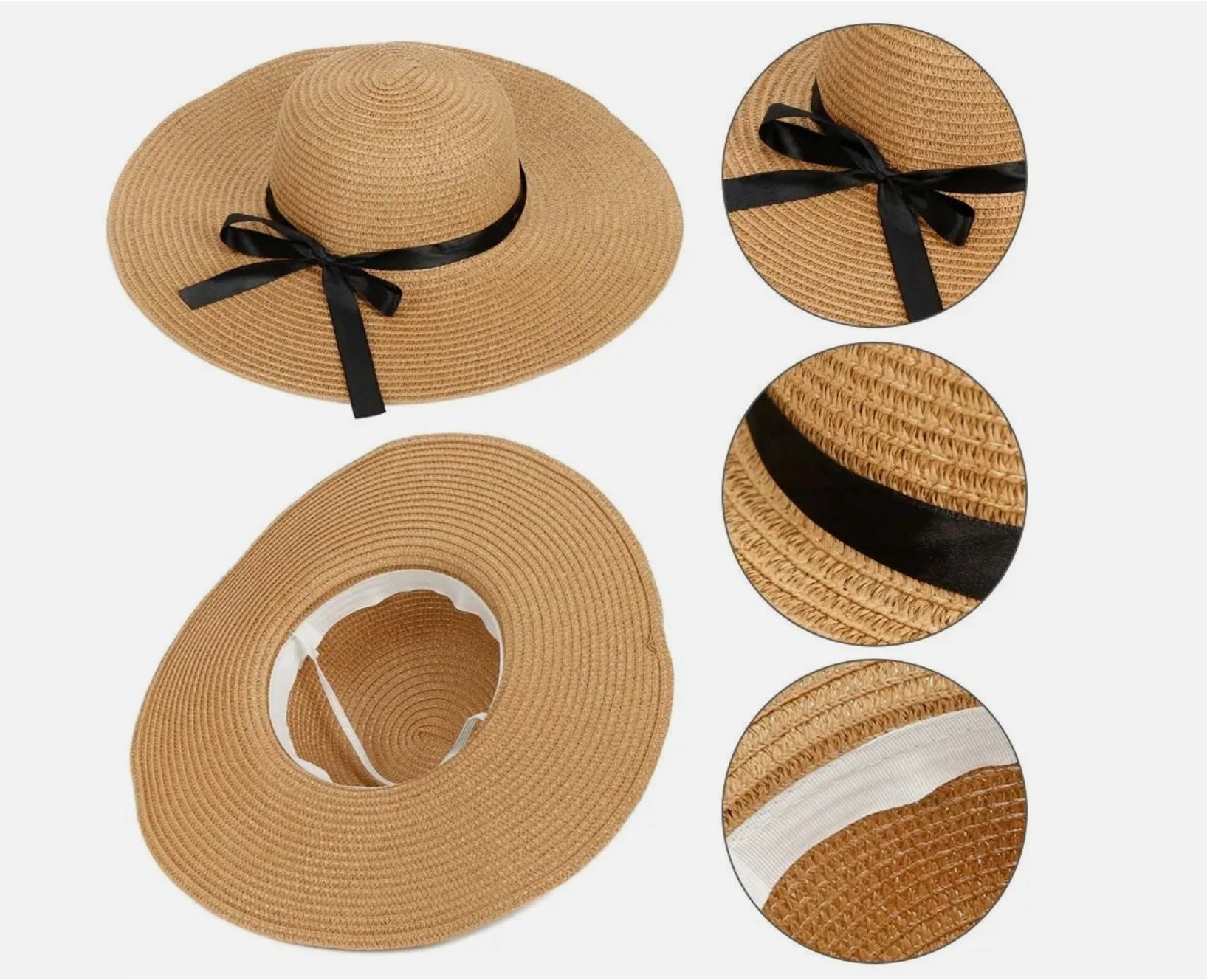 Women's Adjustable Straw Hat with Sun Protection - 12cm Brim Width, Summer Comfort