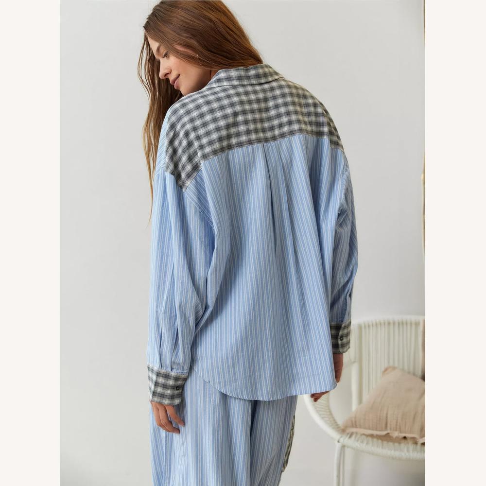 Pyjama Femme Hiver Rayé en Coton et Polyester – Ensemble Chaud et Décontracté pour Détente à la Maison