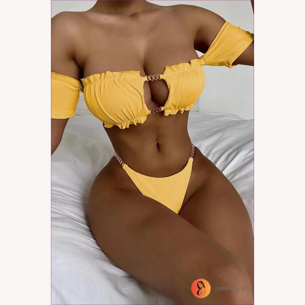 Variant image for Bikini Femme à Épaules Dénudées avec Détails Creux et Accents à Volants – Maillot de Bain Élégant pour l'Été-4