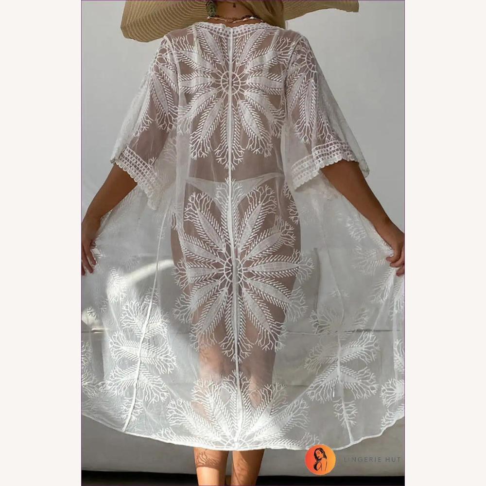 Cardigan Boho Chic Femme - Couverture Légère Brodée d'Été pour Plage avec Manches 3/4 et Ajustement Ample