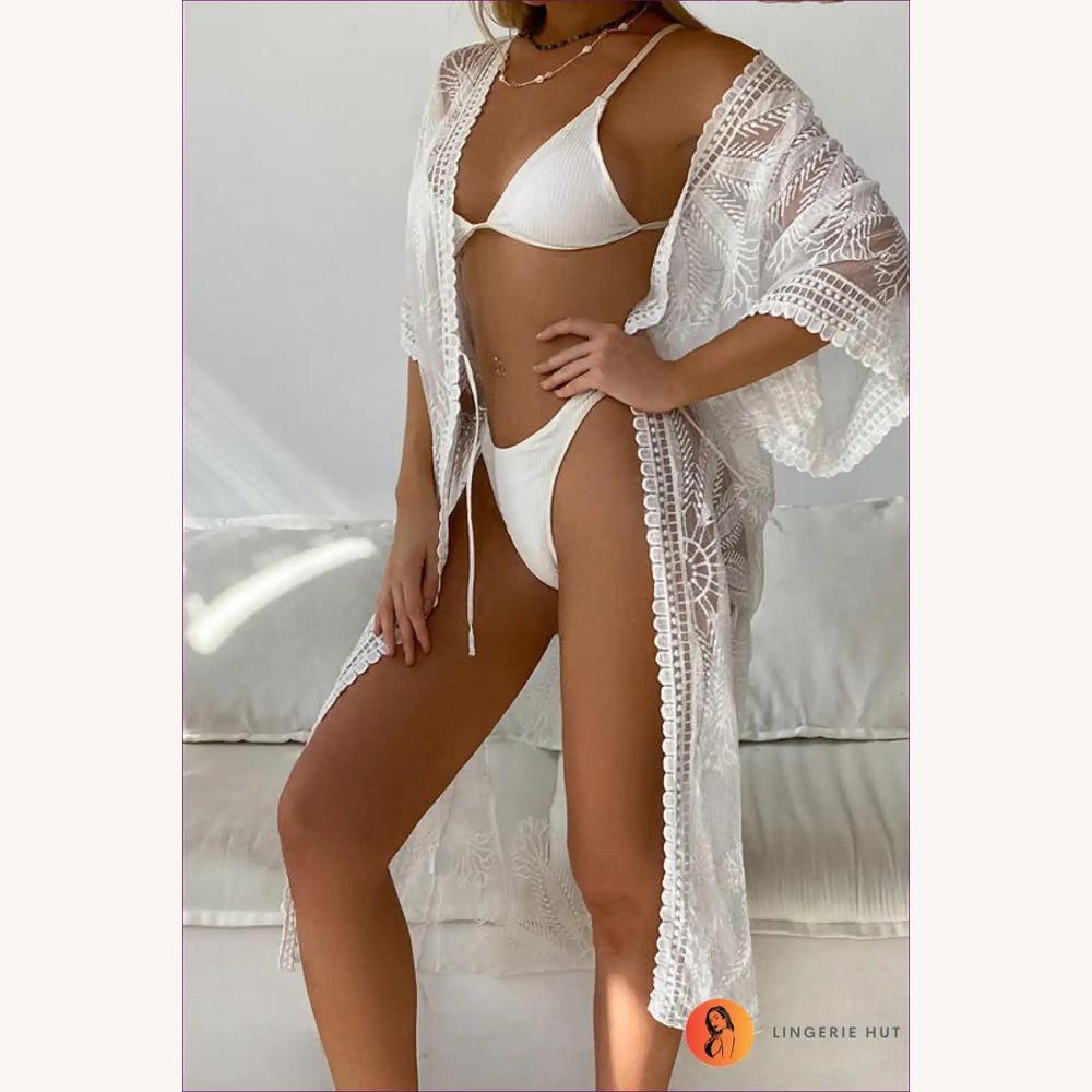 Cardigan Boho Chic Femme - Couverture Légère Brodée d'Été pour Plage avec Manches 3/4 et Ajustement Ample