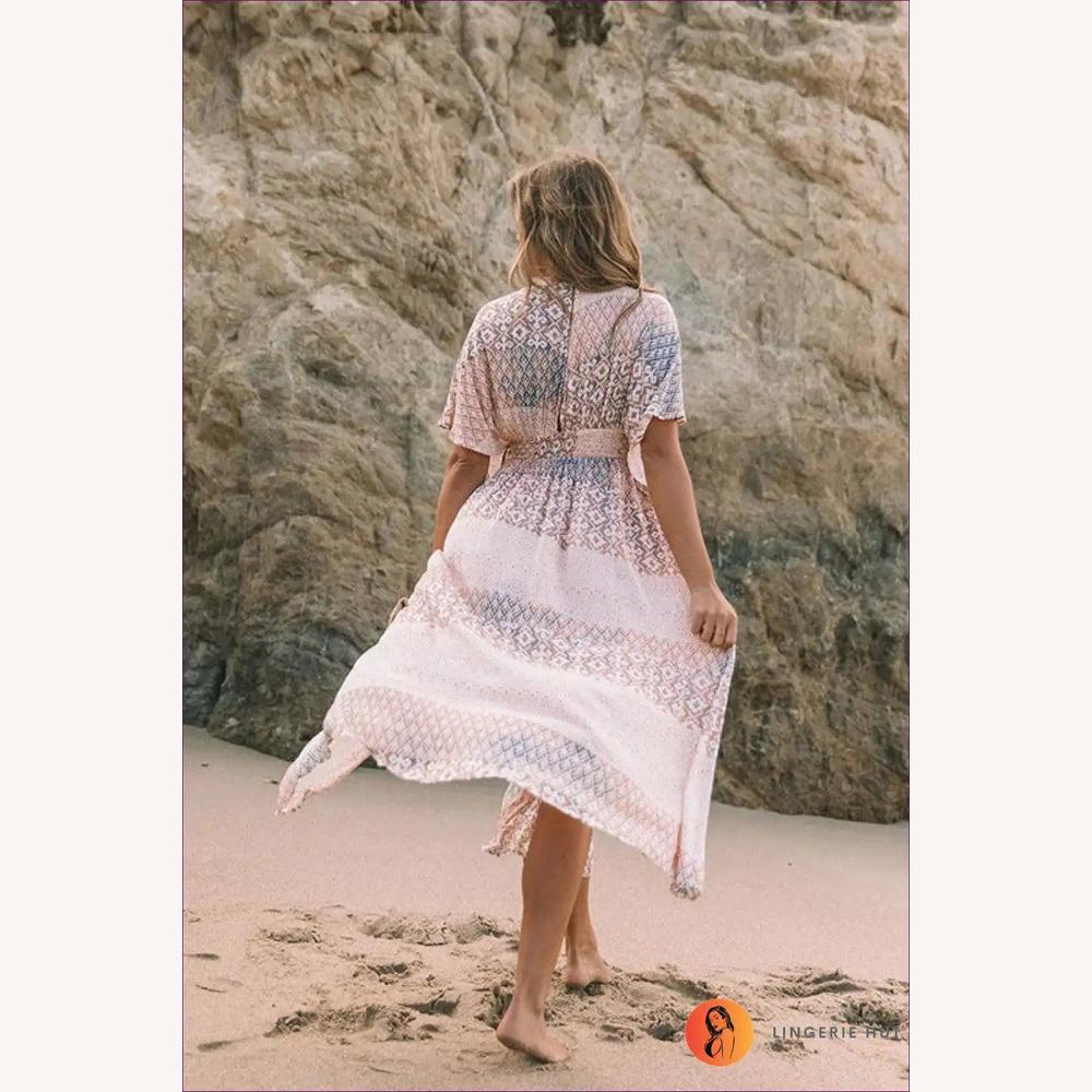 Robe Longue Femme Boho Fleurie Asymétrique en Coton Mélangé – Robe Printemps Élégante et Confortable