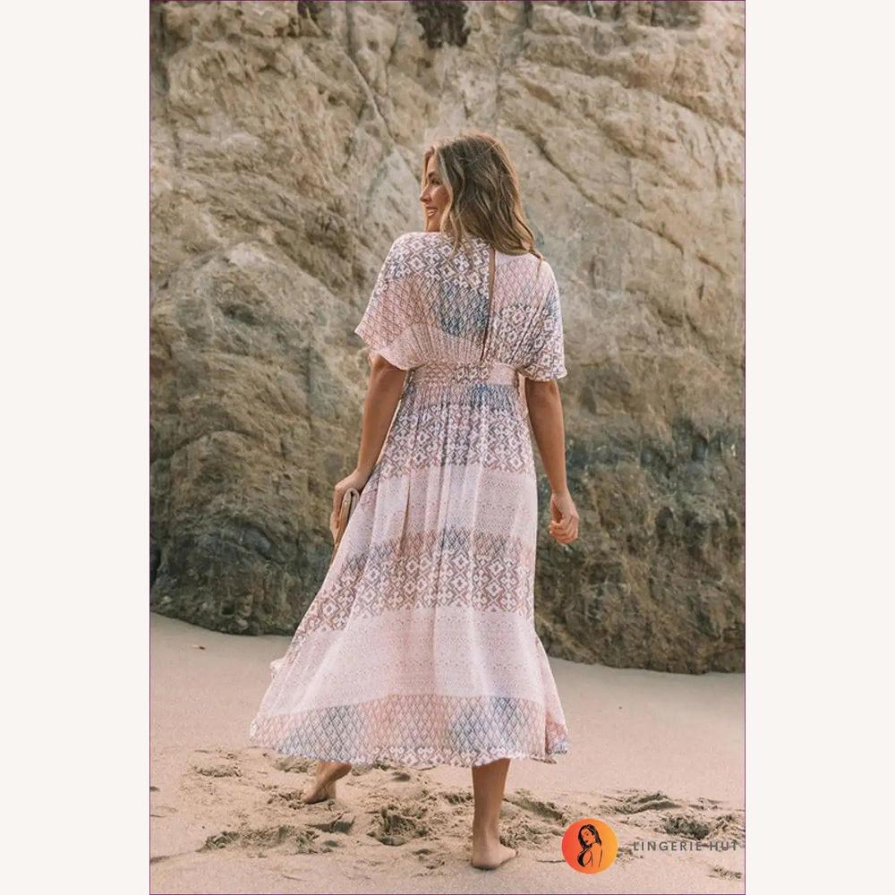 Robe Longue Femme Boho Fleurie Asymétrique en Coton Mélangé – Robe Printemps Élégante et Confortable