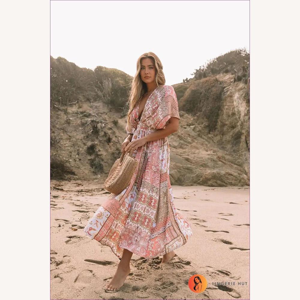 Robe Longue Femme Boho Fleurie Asymétrique en Coton Mélangé – Robe Printemps Élégante et Confortable