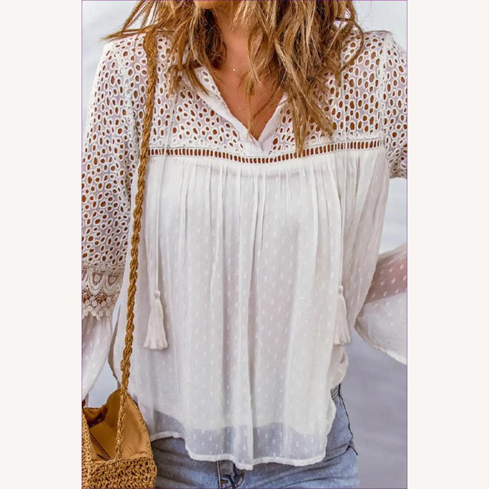 Blouse Femme en Crochet Boho Chic - Tissu Léger et Confortable pour l'Été, Coupe Décontractée, Disponible en S à XL